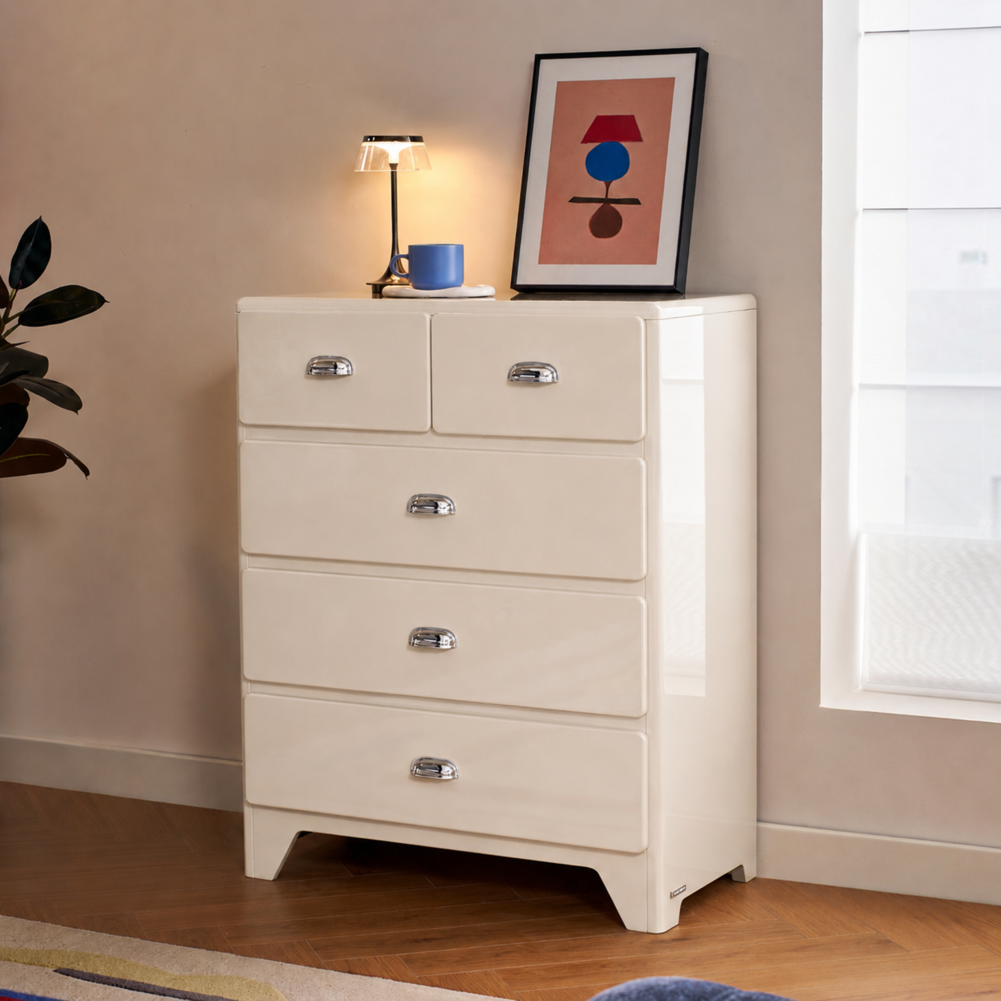 Linspire Willow Wide Chest of 5 Drawers, Off-White