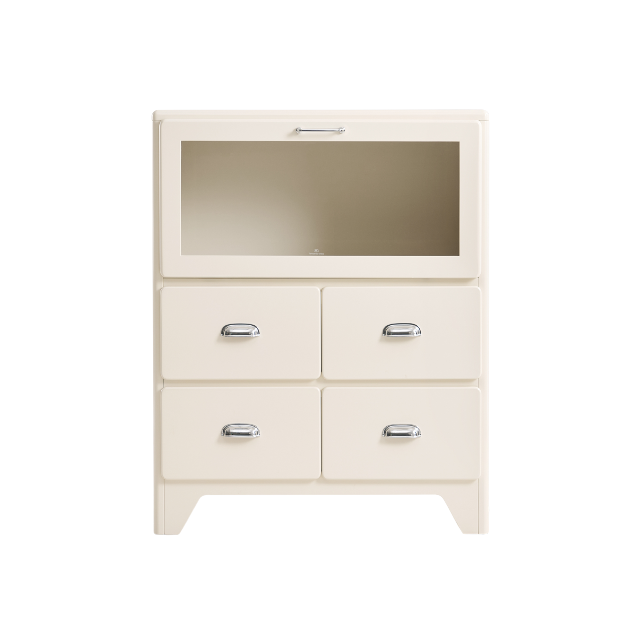 Linspire Willow Chest of 4 Drawers with Glass Flip Door, Off-White