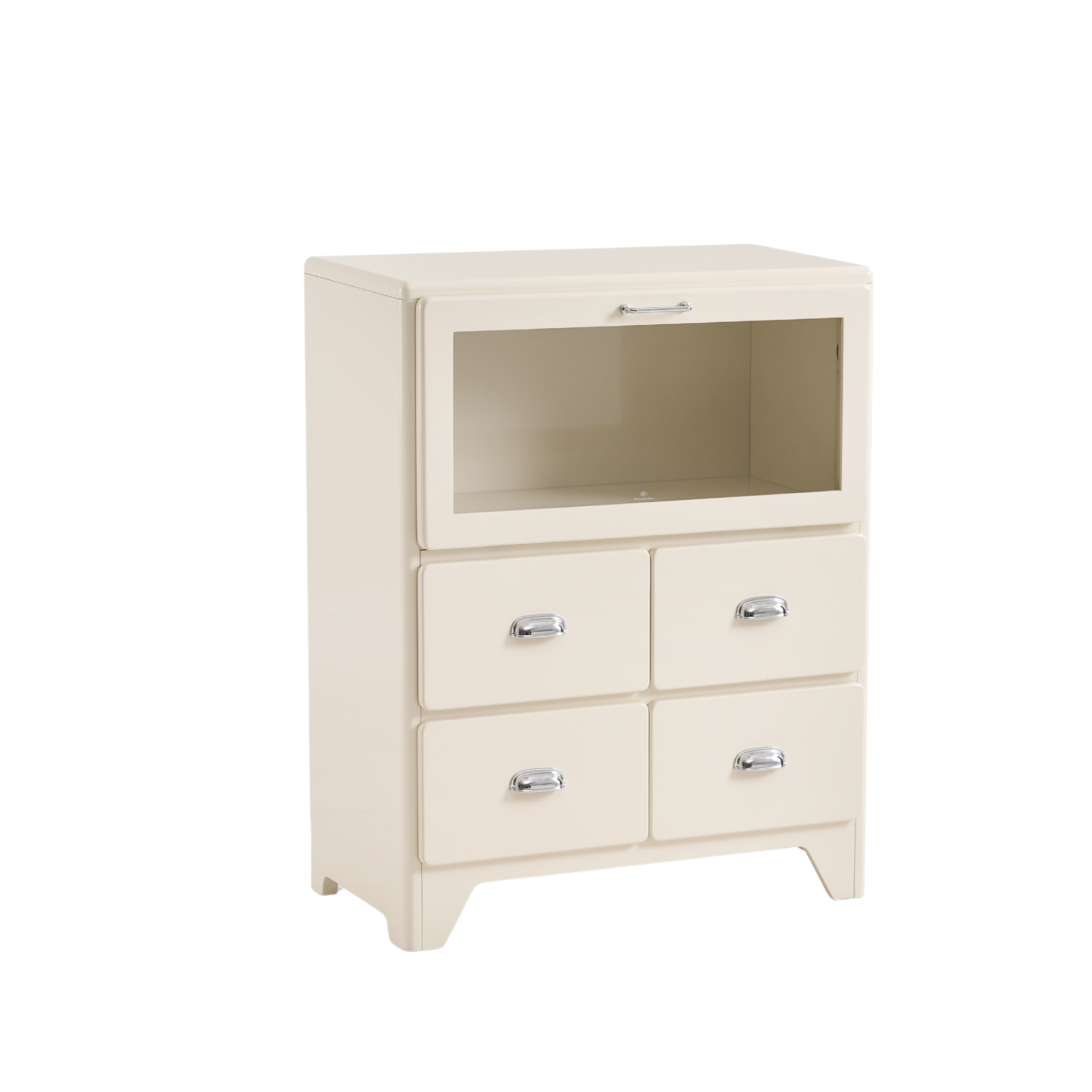 Linspire Willow Chest of 4 Drawers with Glass Flip Door, Off-White