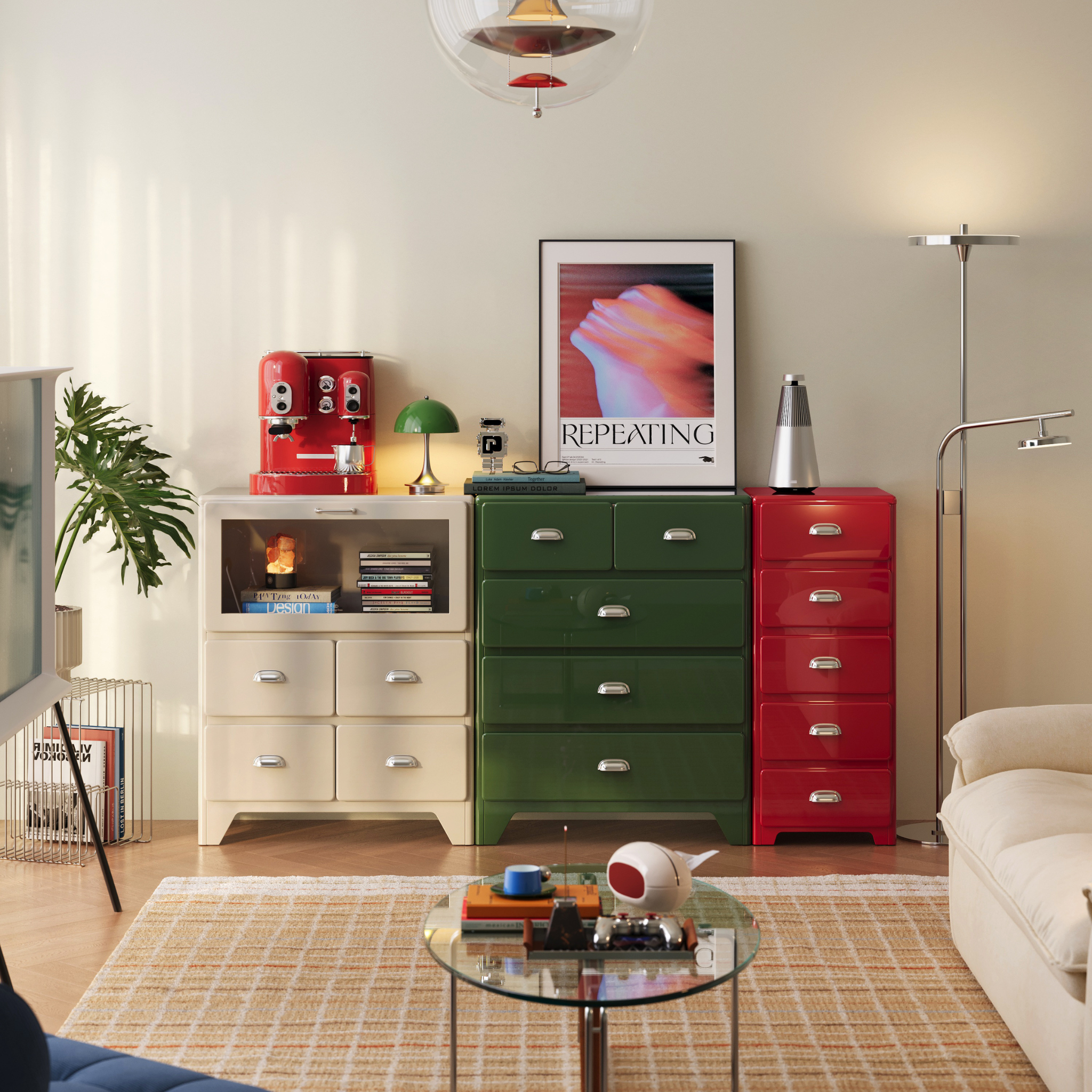 Linspire Willow Chest of 4 Drawers with Glass Flip Door, Off-White