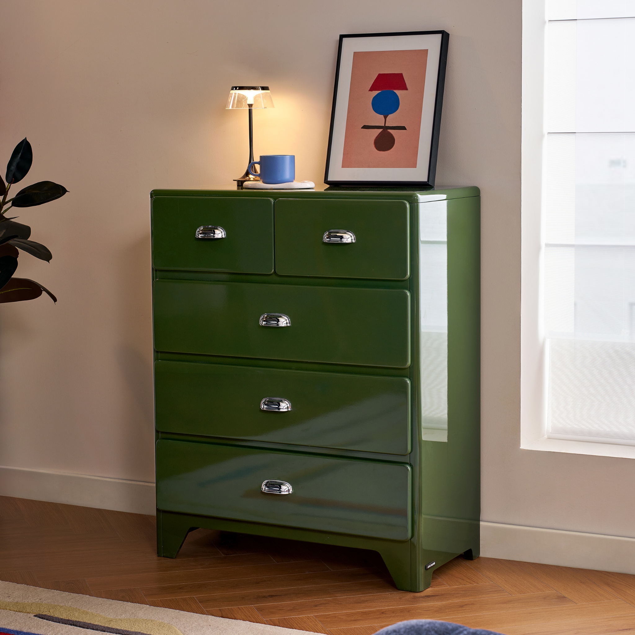 Linspire Willow Wide Chest of 5 Drawers, Green