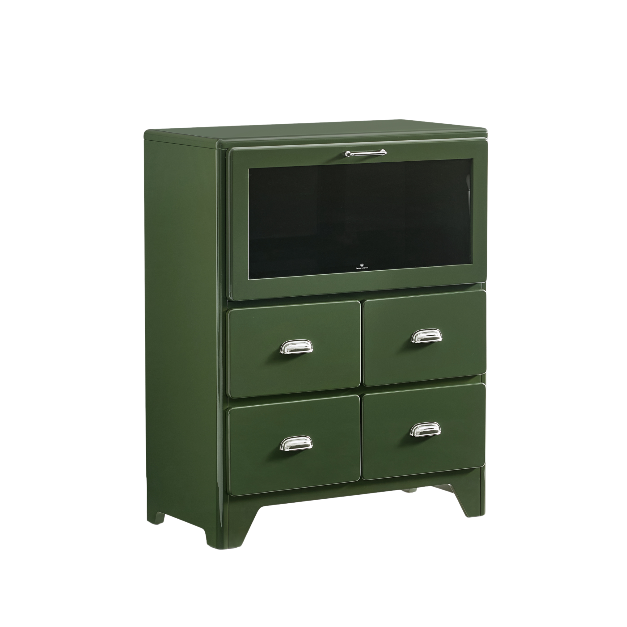 Linspire Willow Chest of 4 Drawers with Glass Flip Door, Green