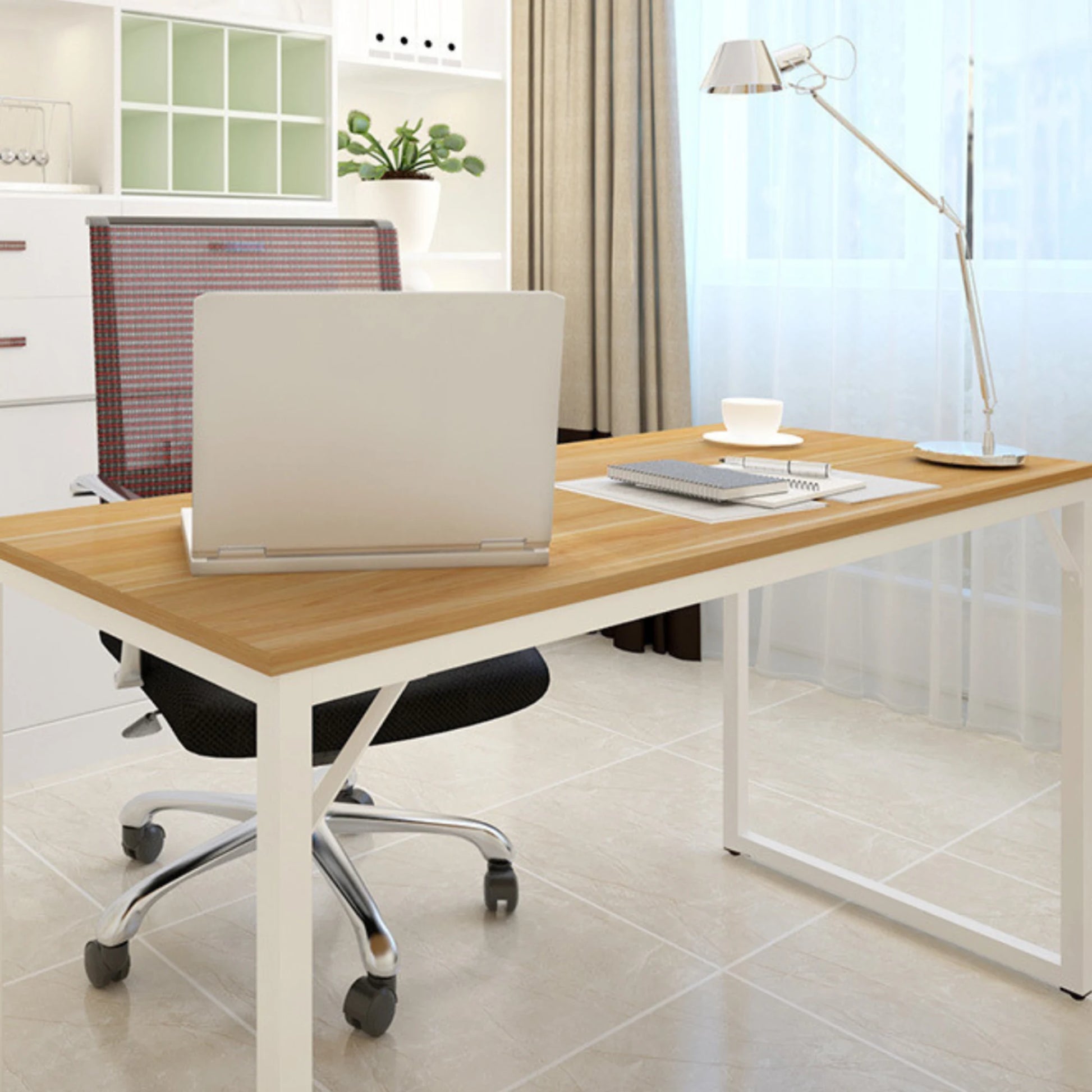 Loft Newton Steel Frame Desk, 120cm, Natural Wood & White