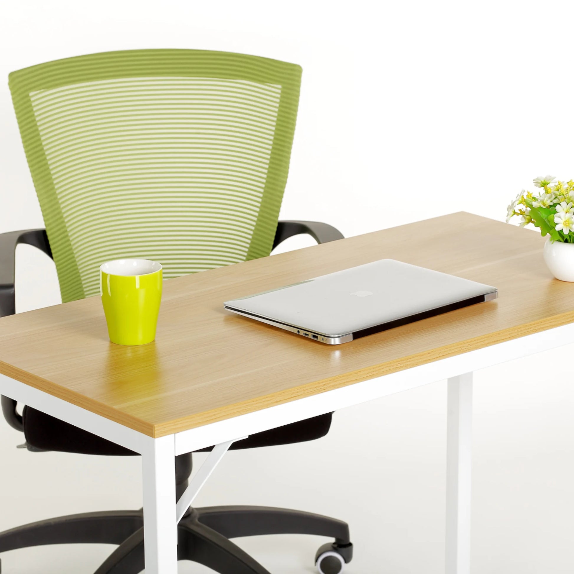 Loft Newton Steel Frame Desk, 120cm, Natural Wood & White