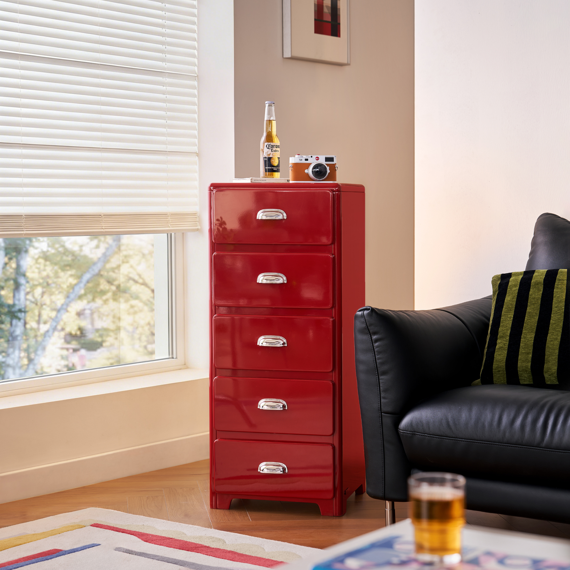 Linspire Willow Narrow Chest of 5 Drawers, Red