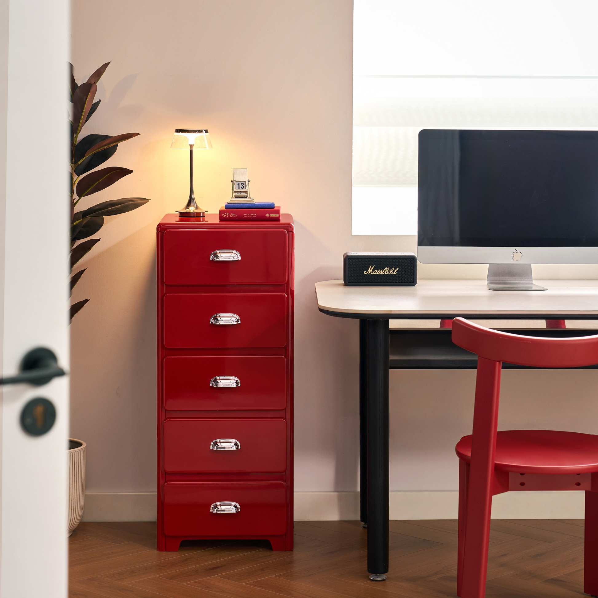 Linspire Willow Narrow Chest of 5 Drawers, Red