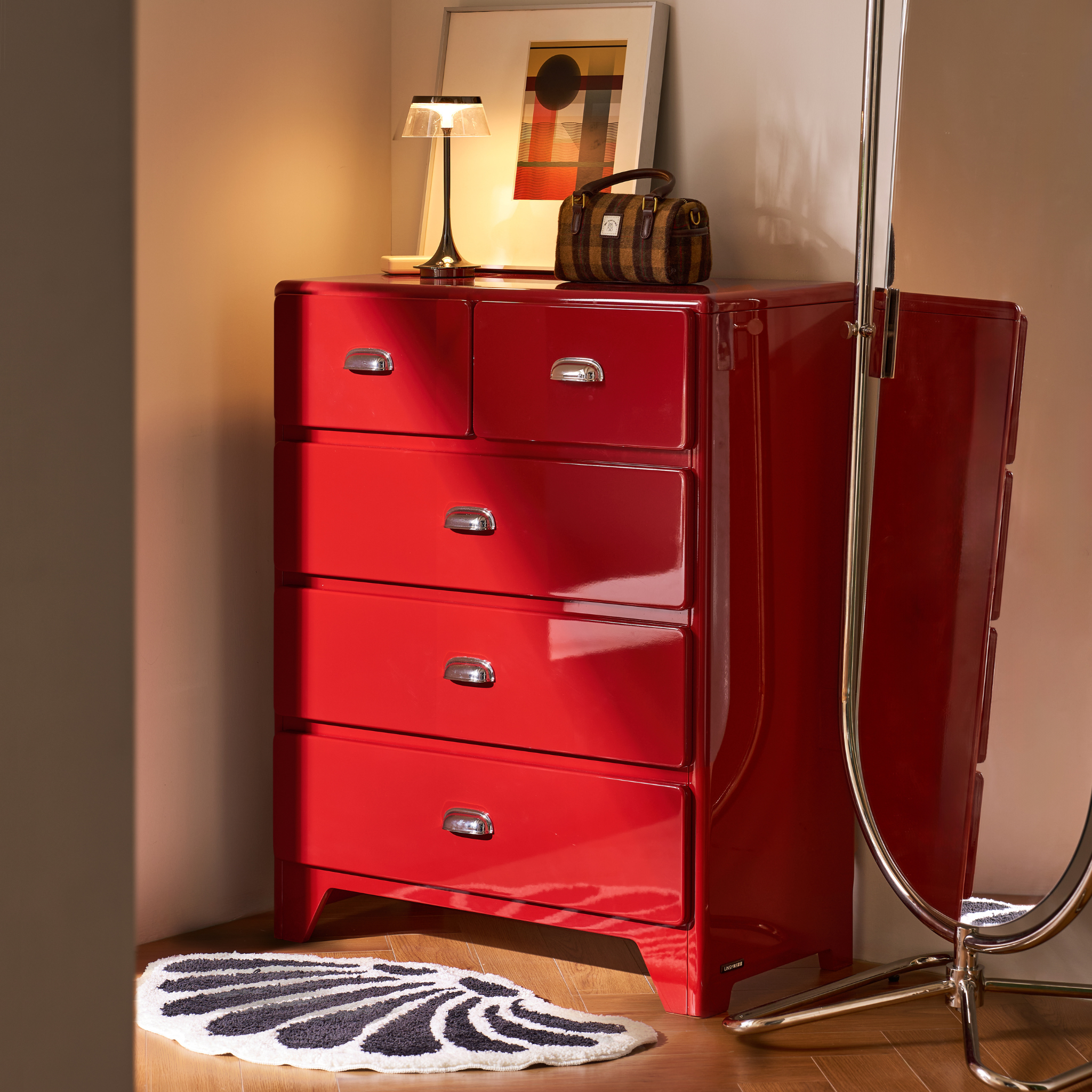Linspire Willow Wide Chest of 5 Drawers, Red
