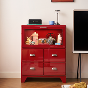 Linspire Willow Chest of 4 Drawers with Glass Flip Door, Red