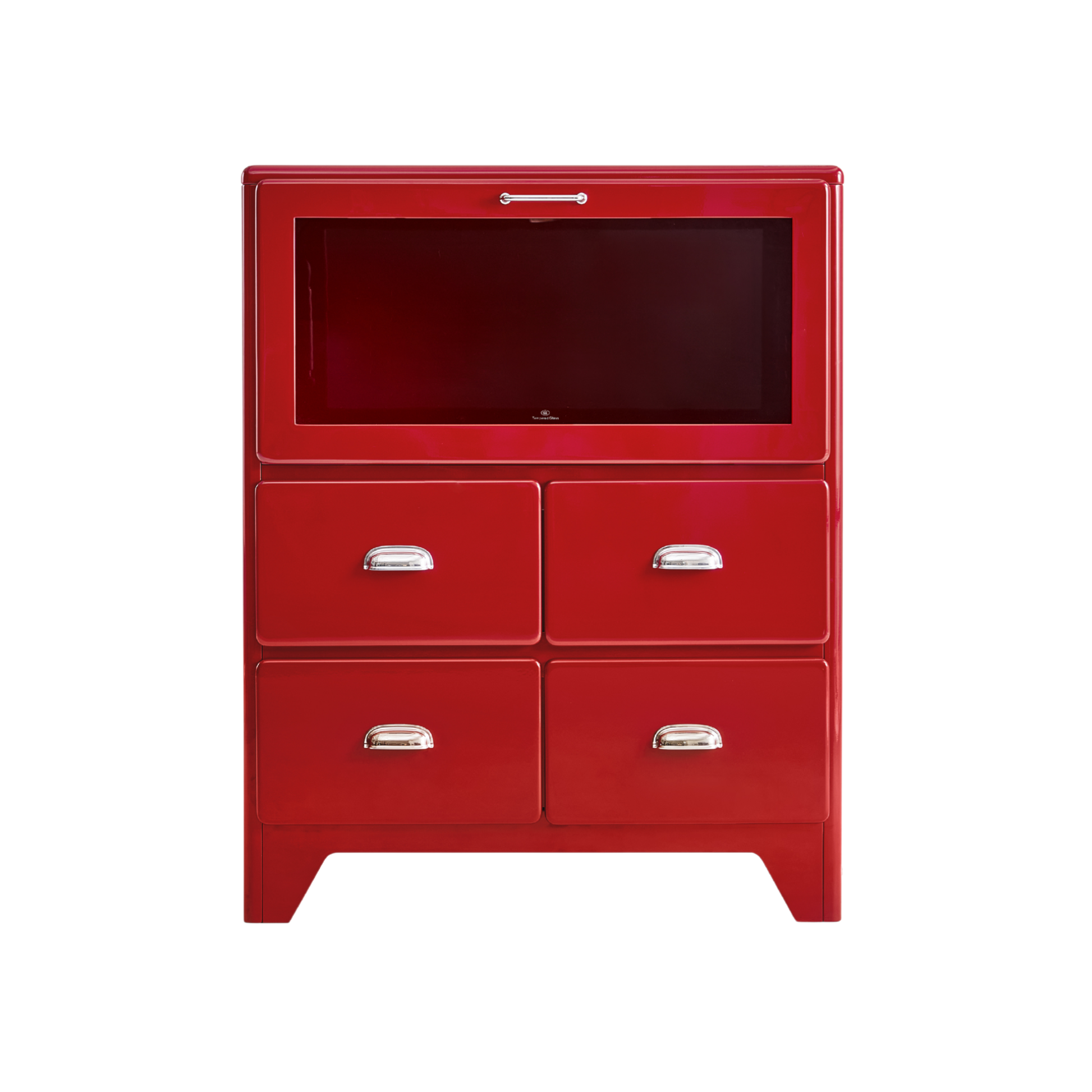 Linspire Willow Chest of 4 Drawers with Glass Flip Door, Red