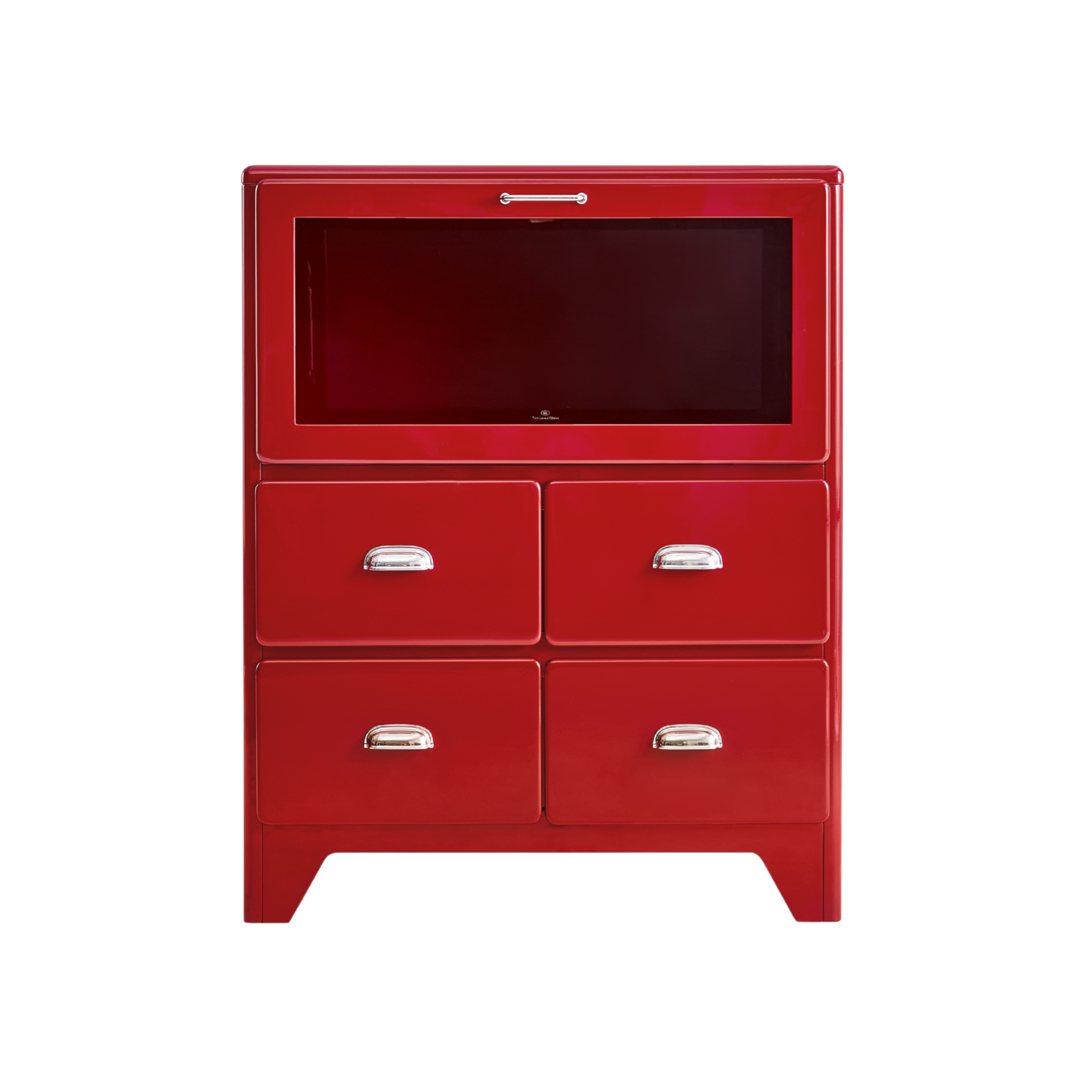 Linspire Willow Chest of 4 Drawers with Glass Flip Door, Red