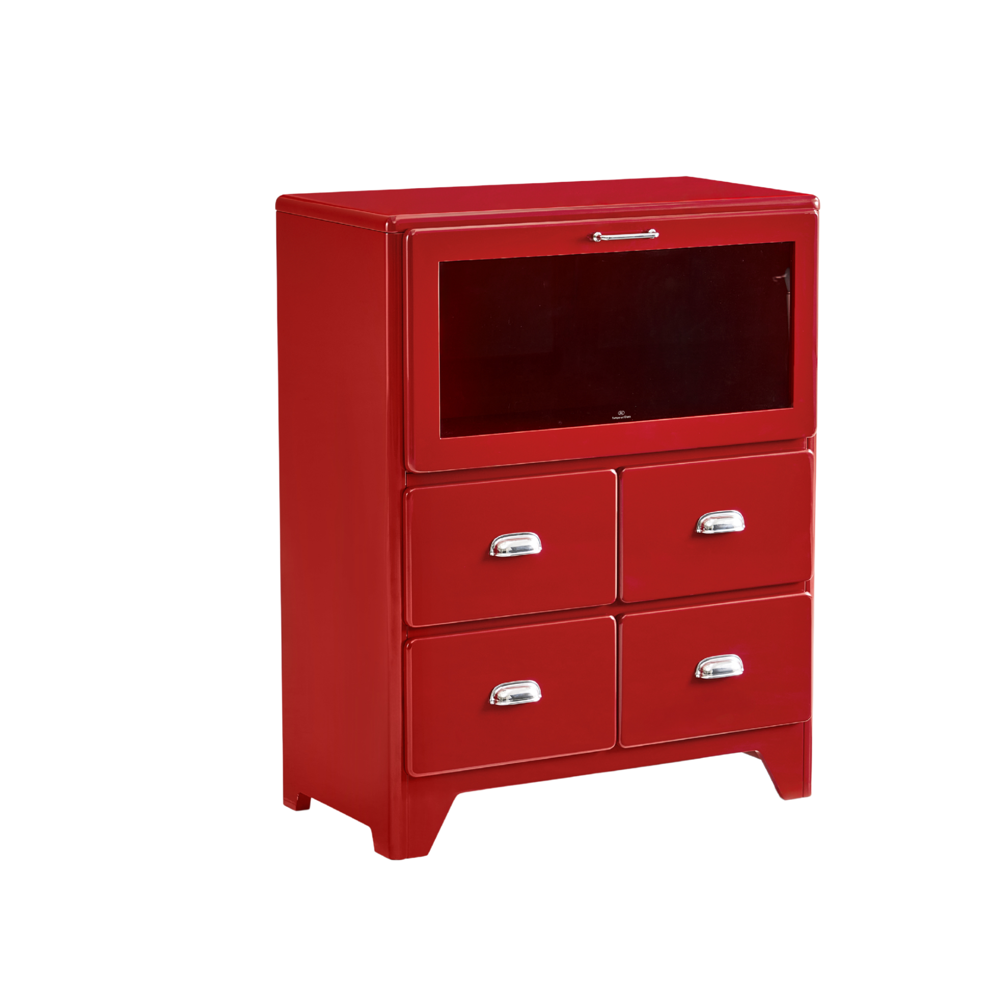Linspire Willow Chest of 4 Drawers with Glass Flip Door, Red