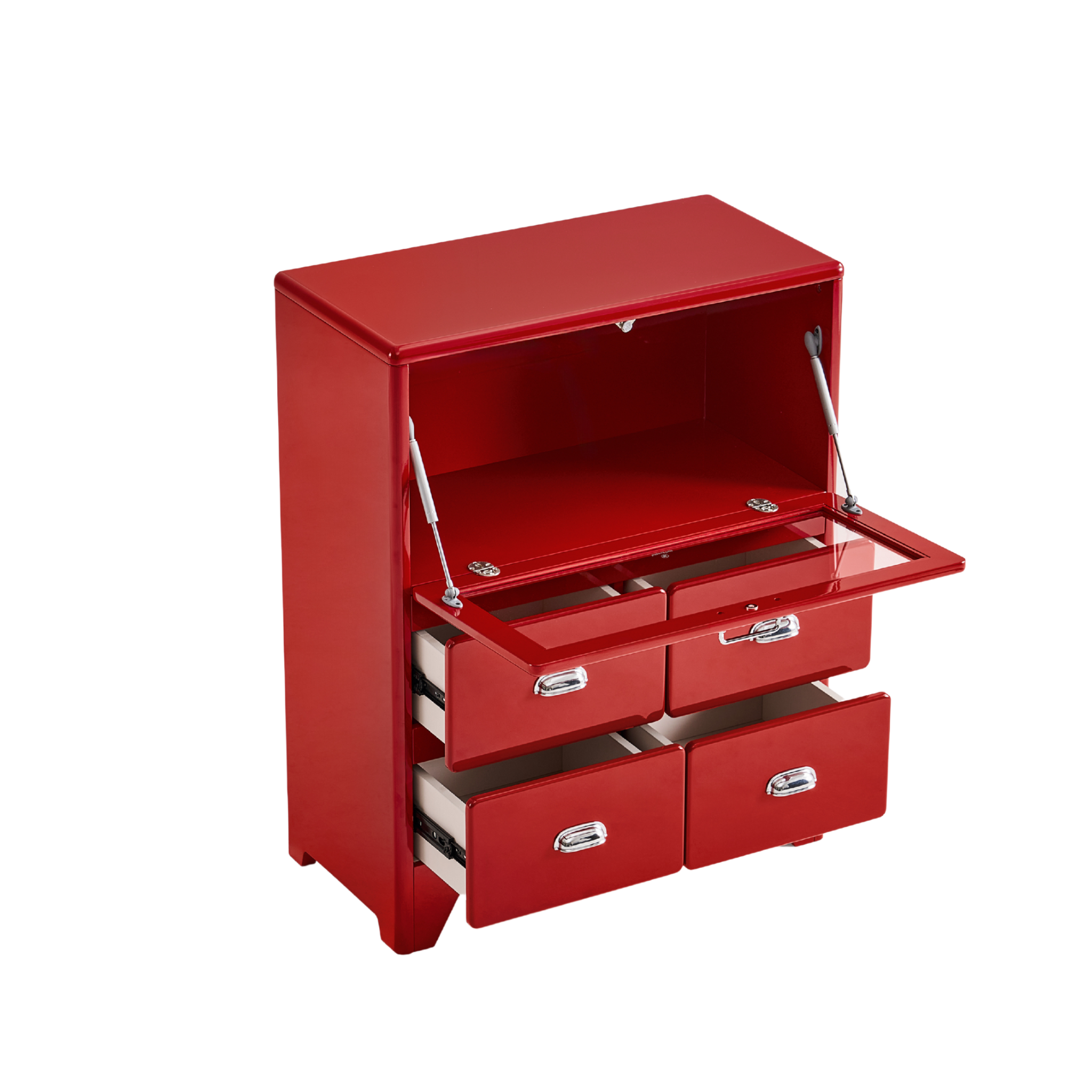 Linspire Willow Chest of 4 Drawers with Glass Flip Door, Red