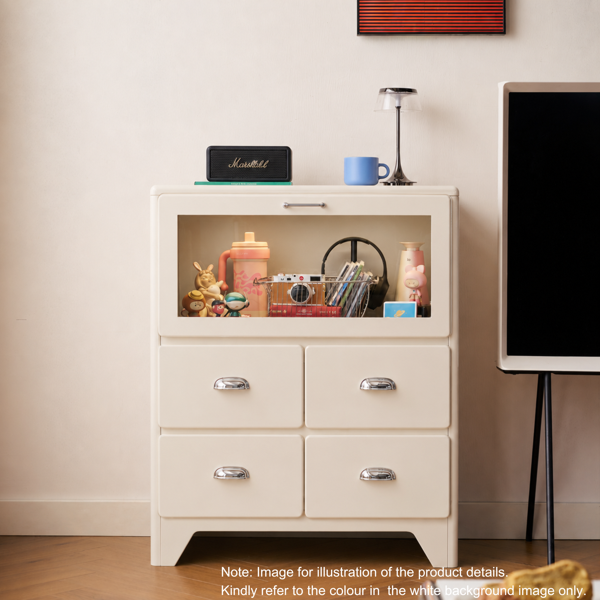 Linspire Willow Chest of 4 Drawers with Glass Flip Door, Red