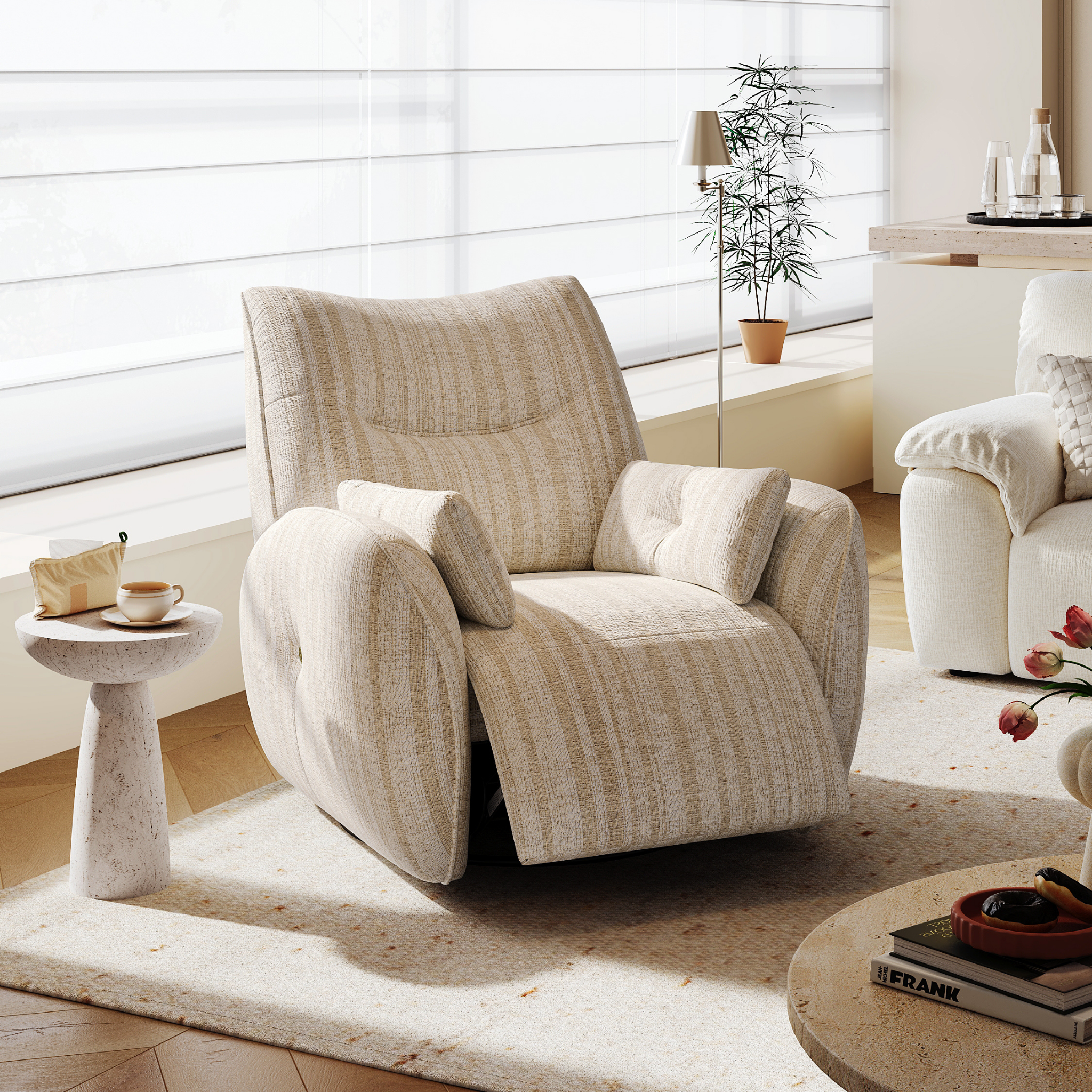 Linspire Nest Recliner Chair, Fabric, Beige & White