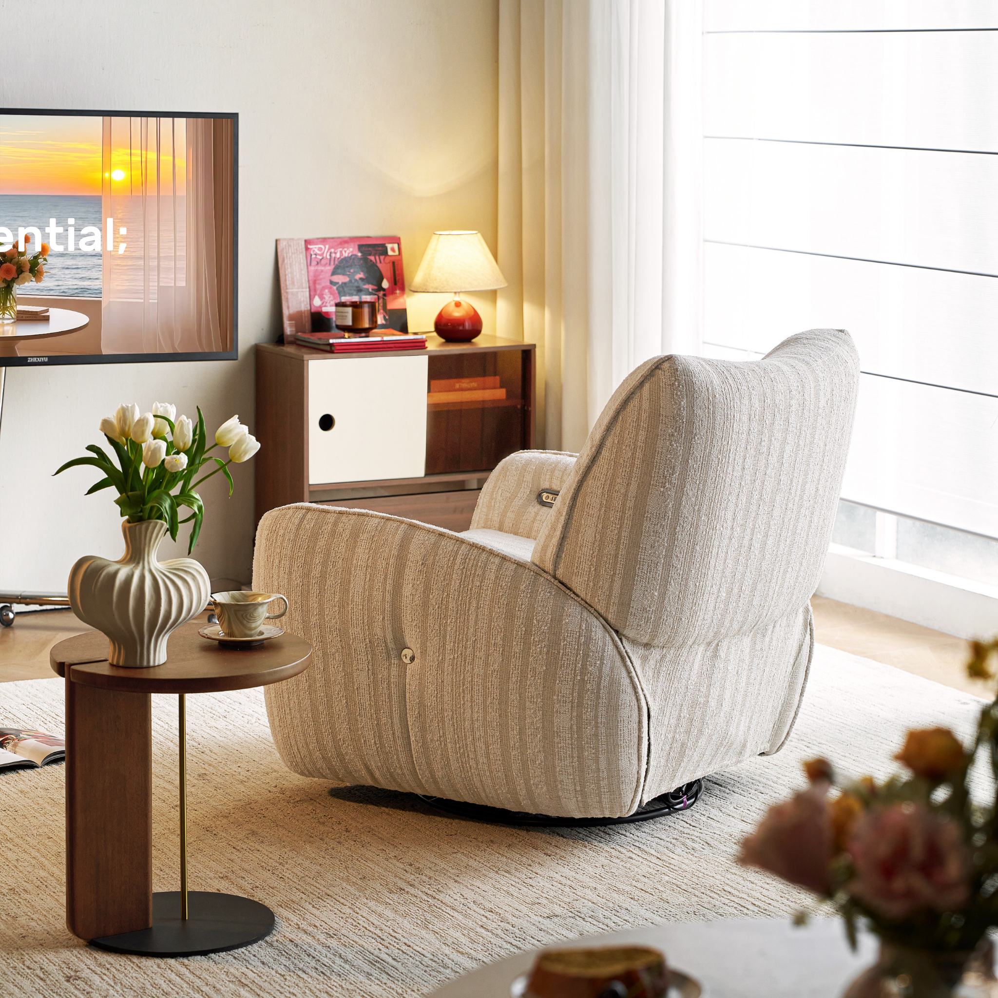 Linspire Nest Recliner Chair, Fabric, Beige & White