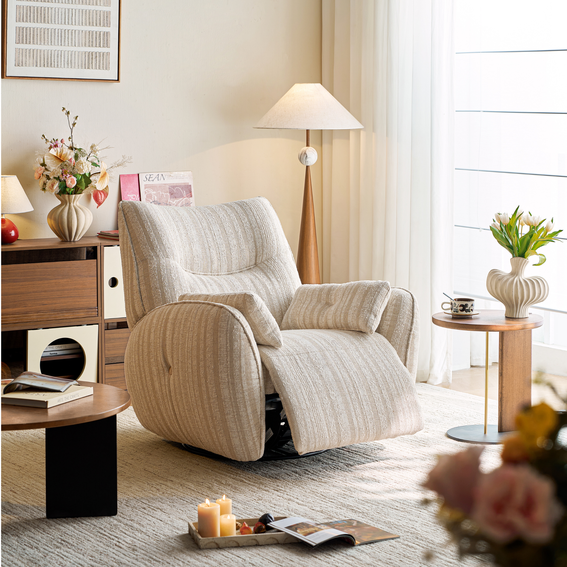 Linspire Nest Recliner Chair, Fabric, Beige & White