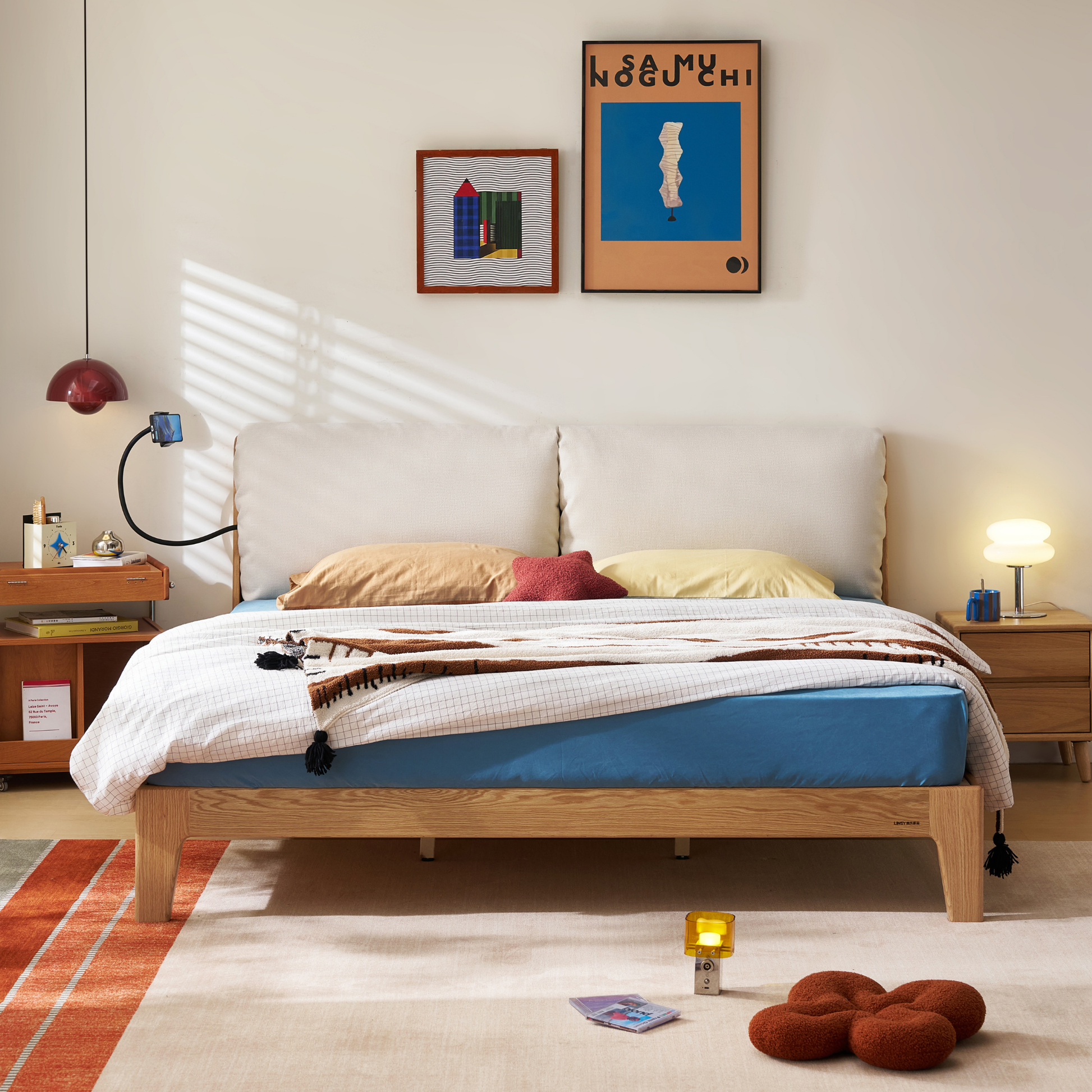 Linspire Aspen Solid Wood Bed Frame, Off-White & Natural Wood