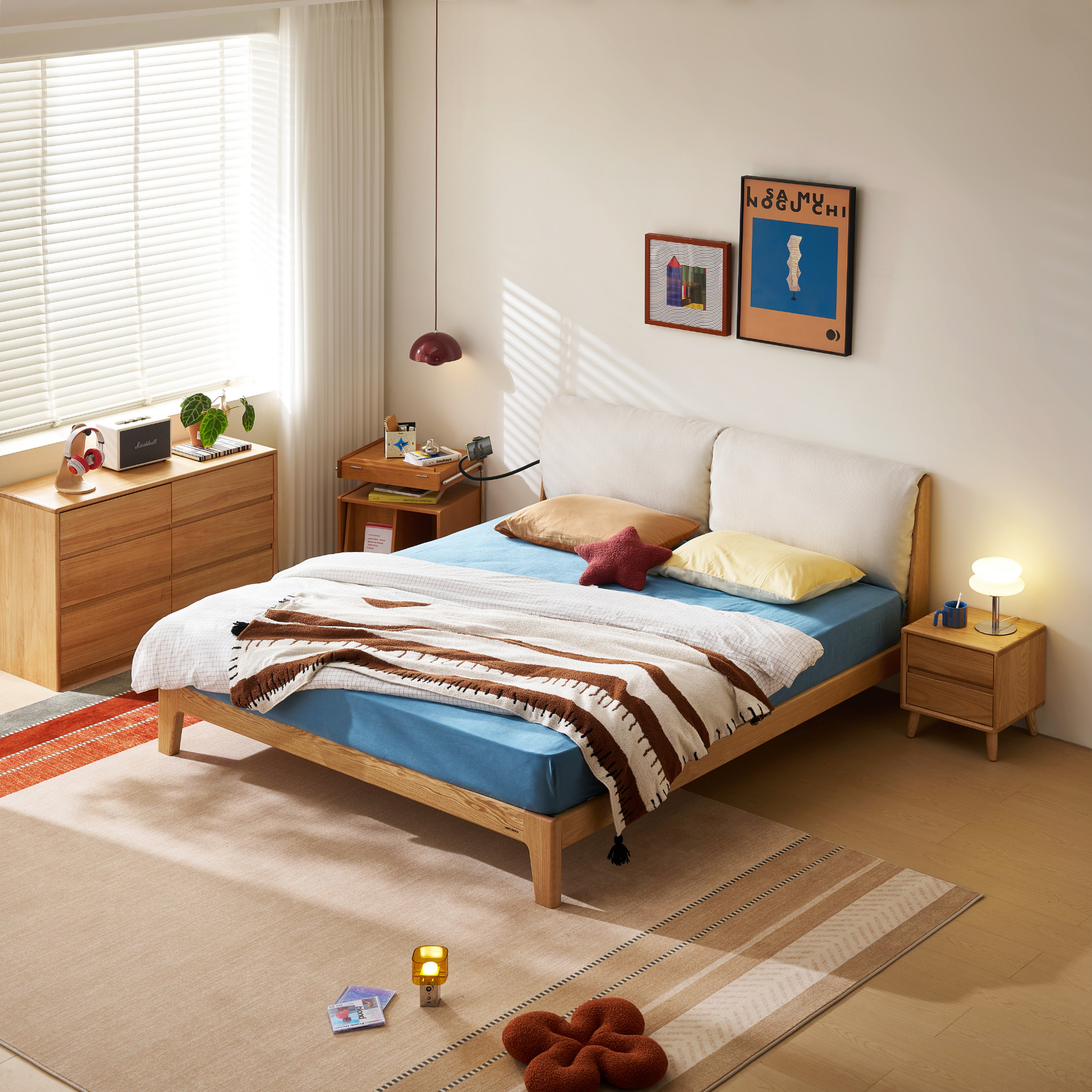 Linspire Aspen Solid Wood Bed Frame, Off-White & Natural Wood