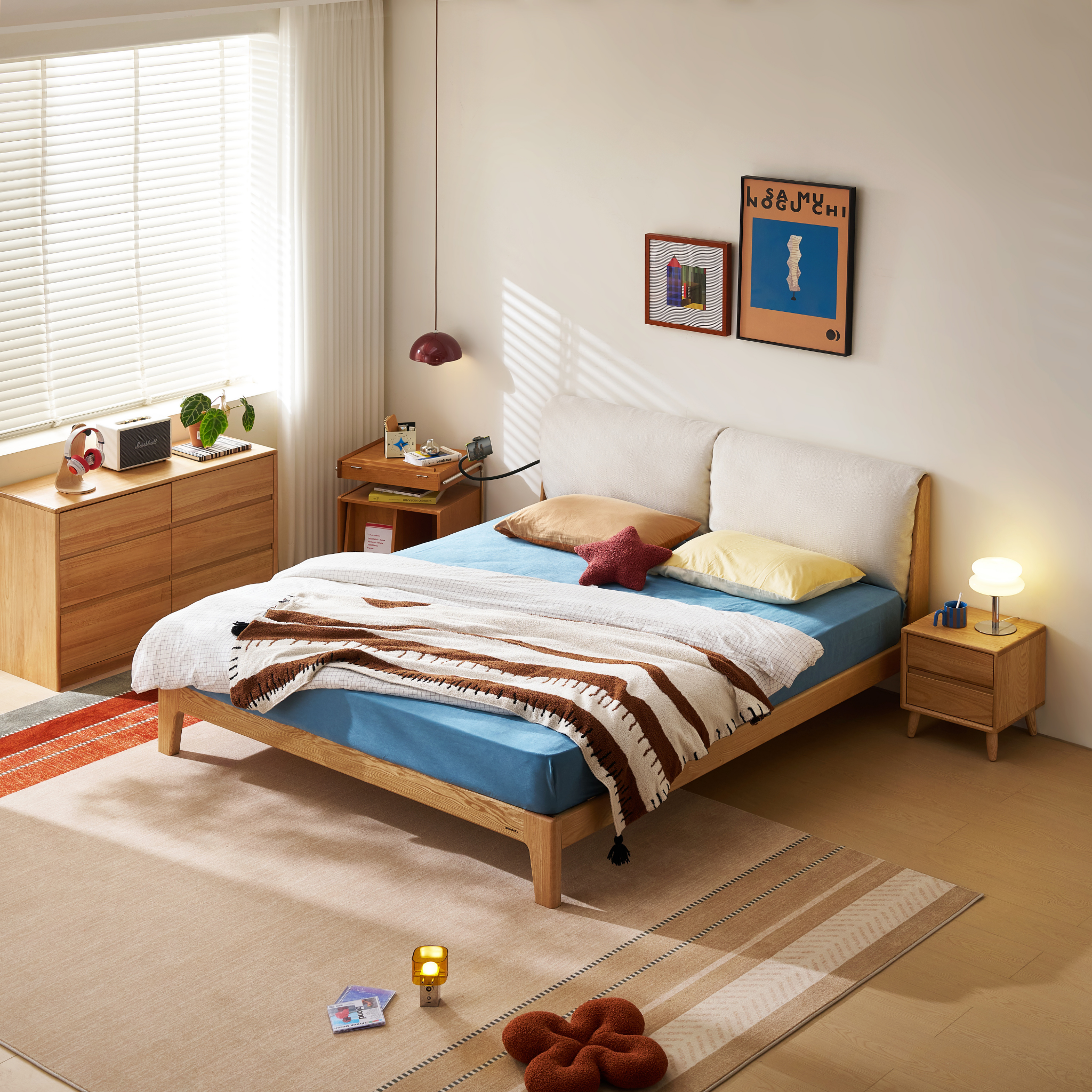 Linspire Aspen Solid Wood Bed Frame, Off-White & Natural Wood