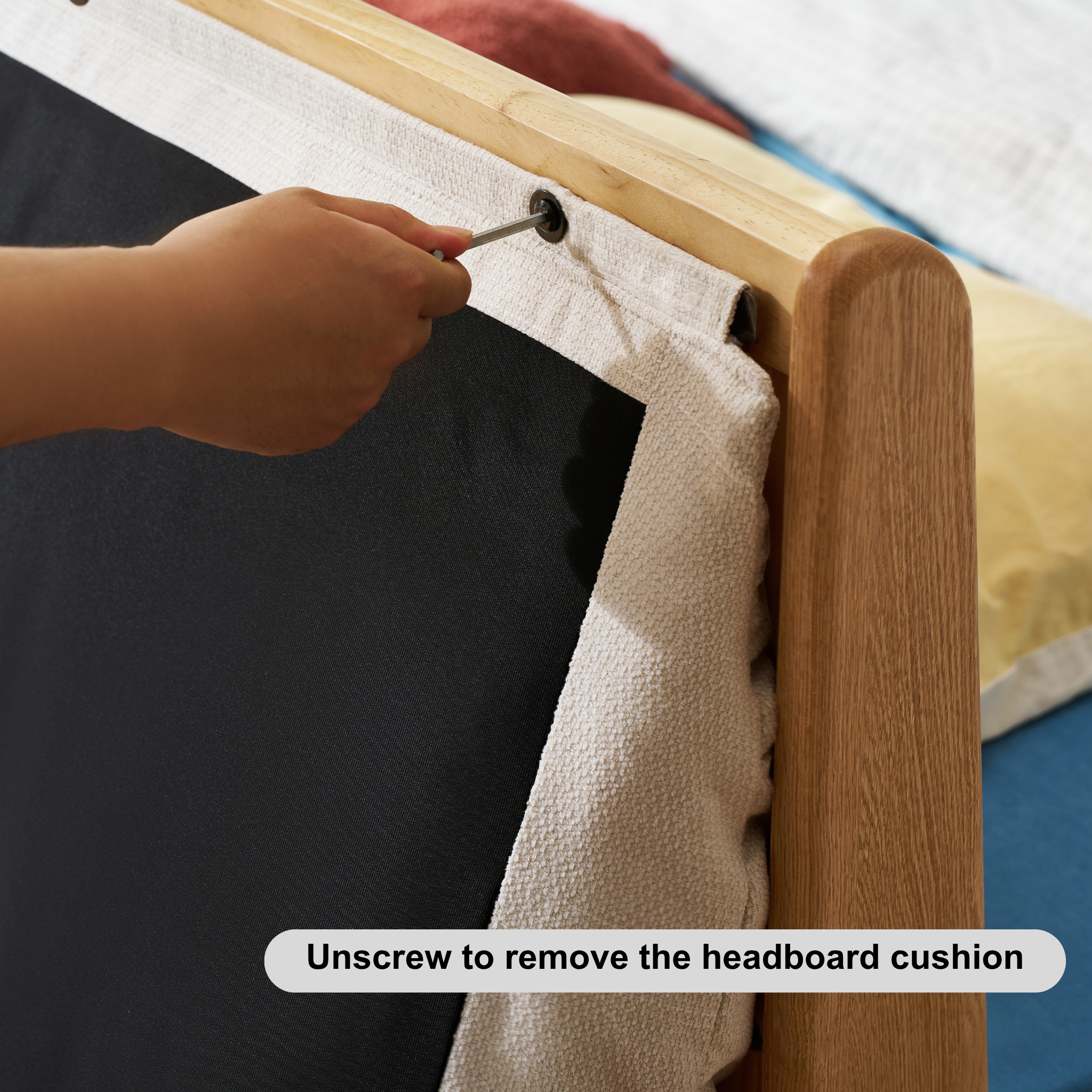 Linspire Aspen Solid Wood Bed Frame, Off-White & Natural Wood