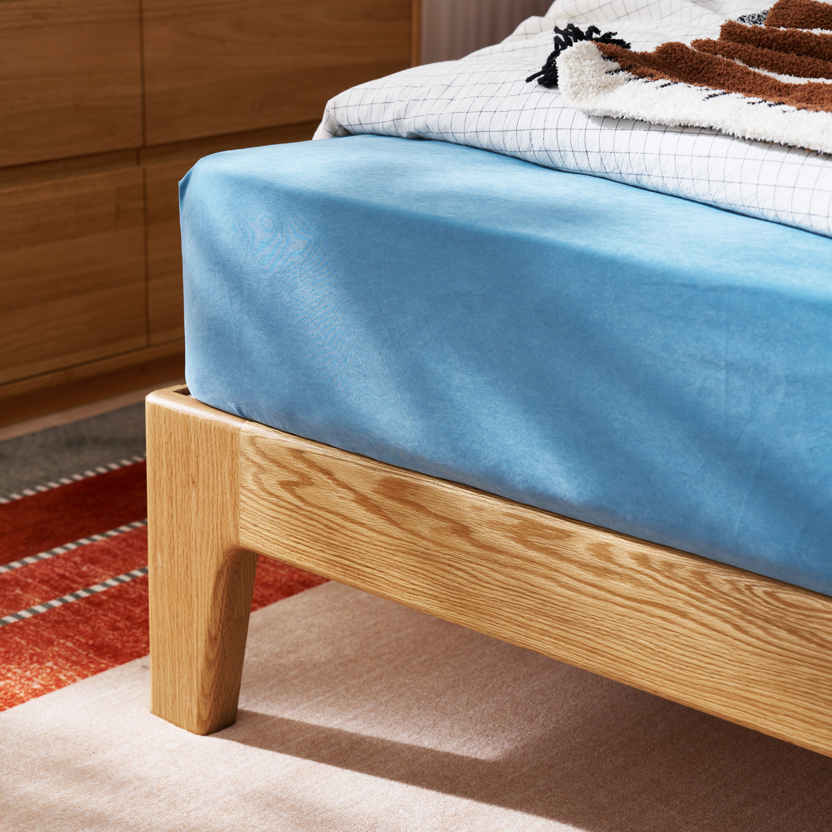 Linspire Aspen Solid Wood Bed Frame, Off-White & Natural Wood