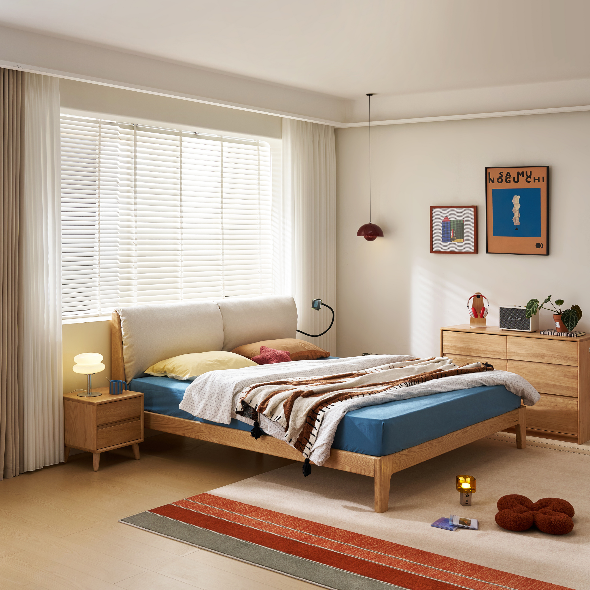 Linspire Aspen Solid Wood Bed Frame, Off-White & Natural Wood