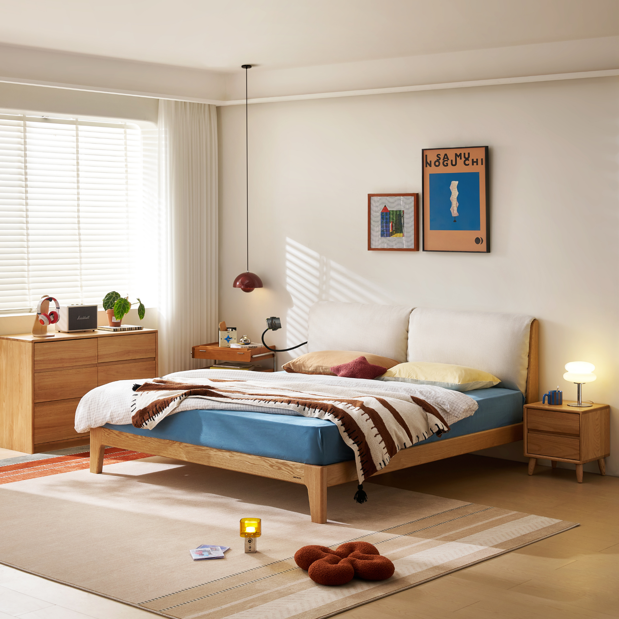 Linspire Aspen Solid Wood Bed Frame, Off-White & Natural Wood