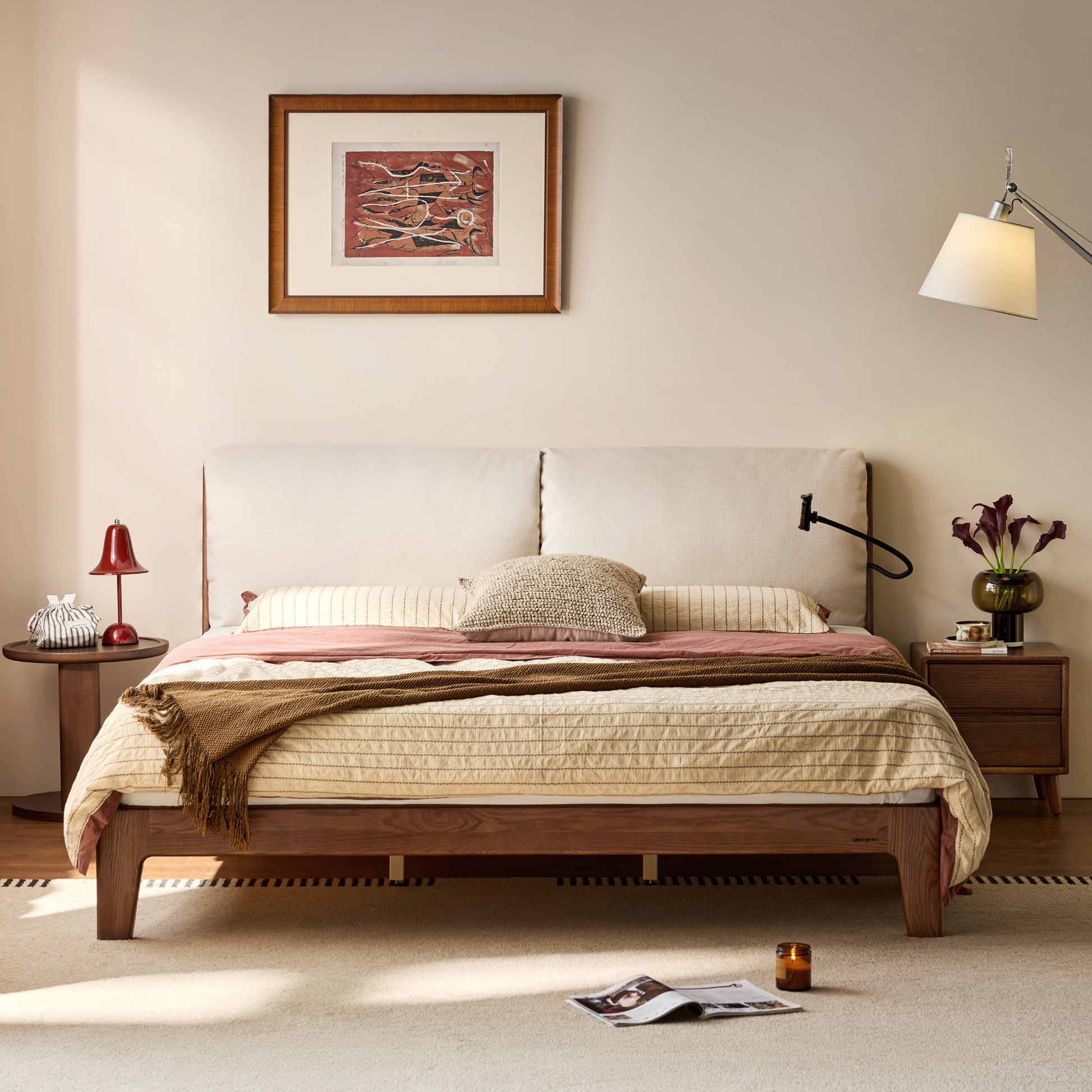 Linspire Aspen Solid Wood Bed Frame, Off-White & Dark Wood