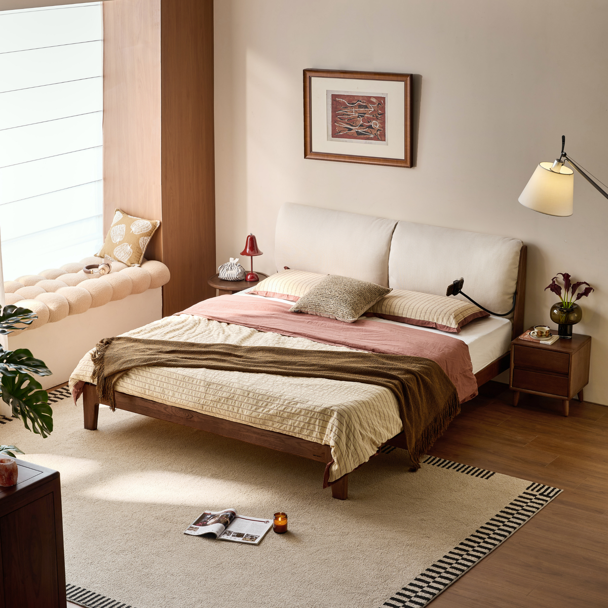 Linspire Aspen Solid Wood Bed Frame, Off-White & Dark Wood