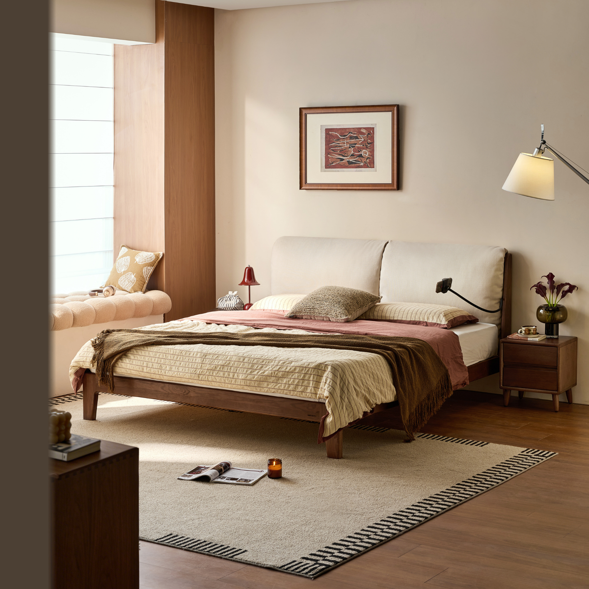 Linspire Aspen Solid Wood Bed Frame, Off-White & Dark Wood