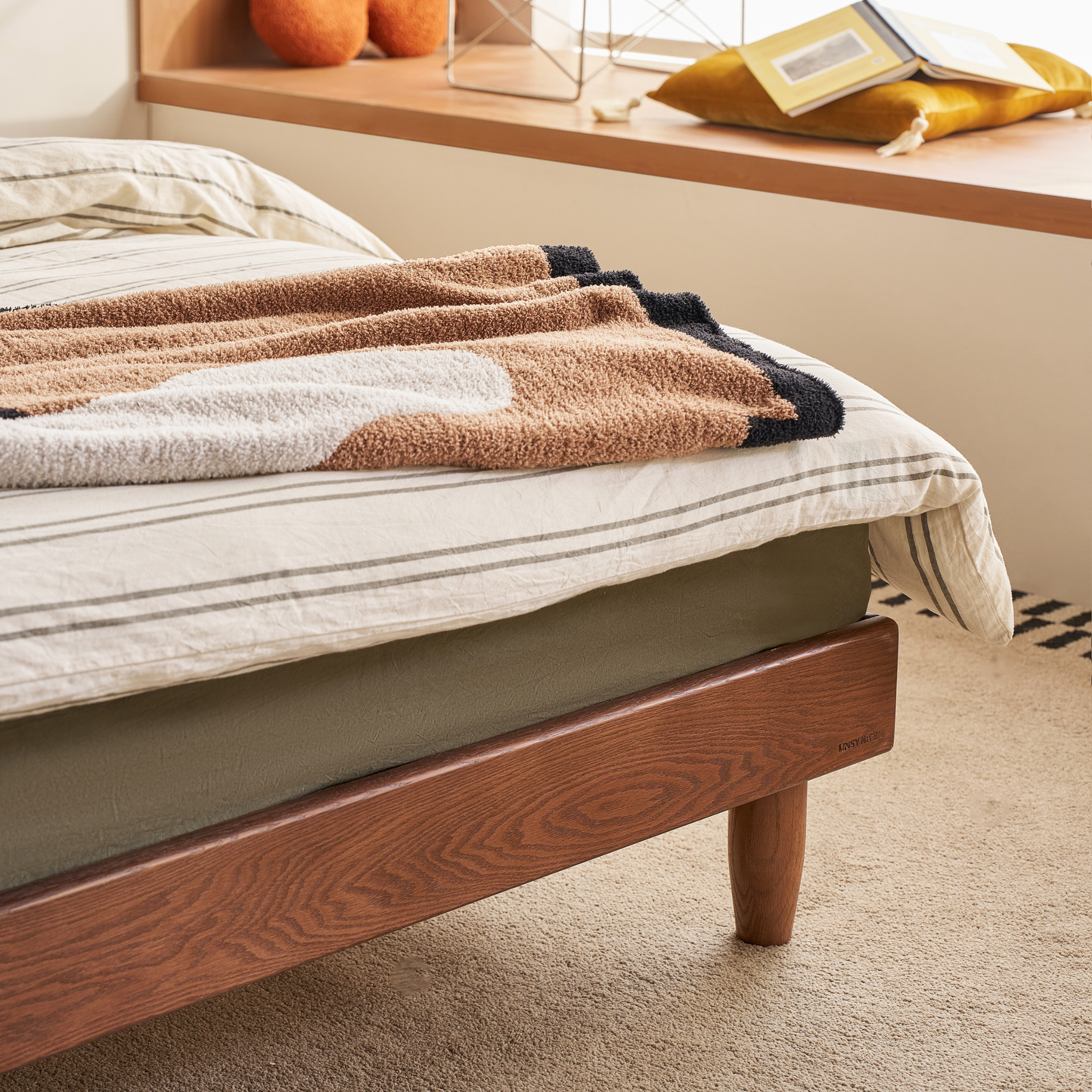 Linspire Aspen Solid Wood Bed Base, Dark Wood