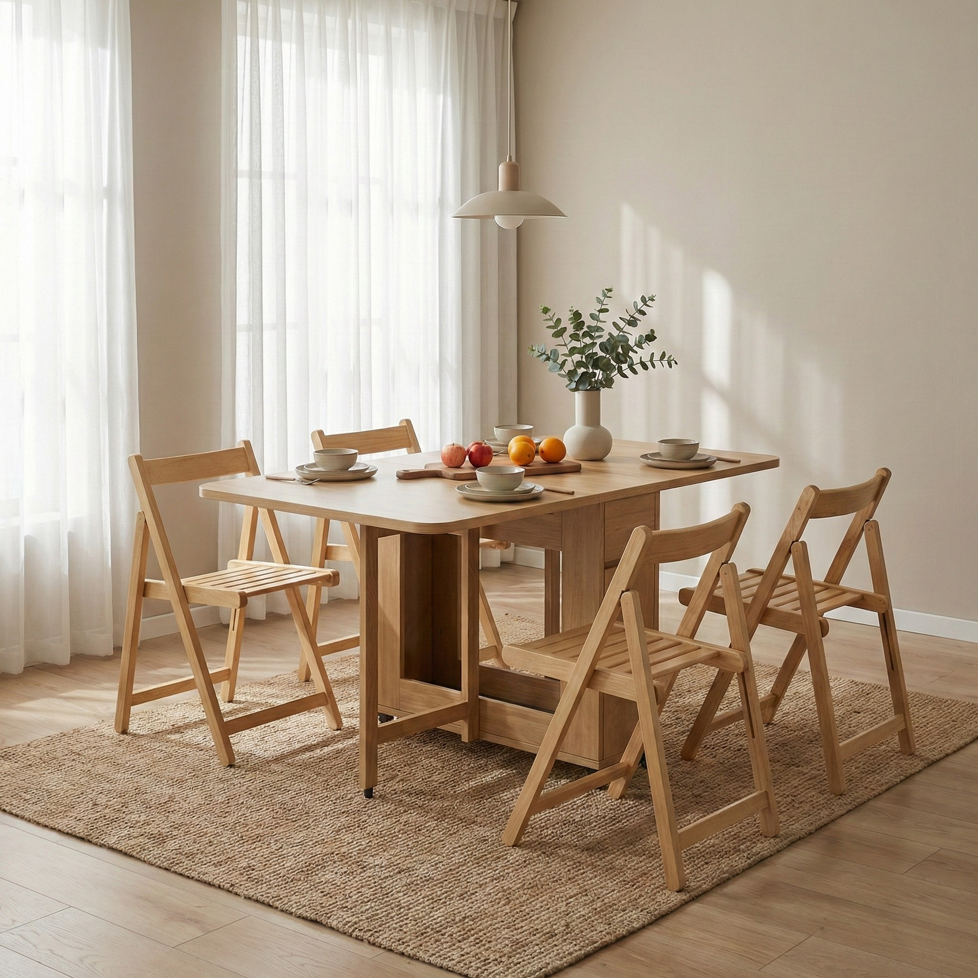Loft Nordic Gateleg Table with 4 chairs, Natural Wood