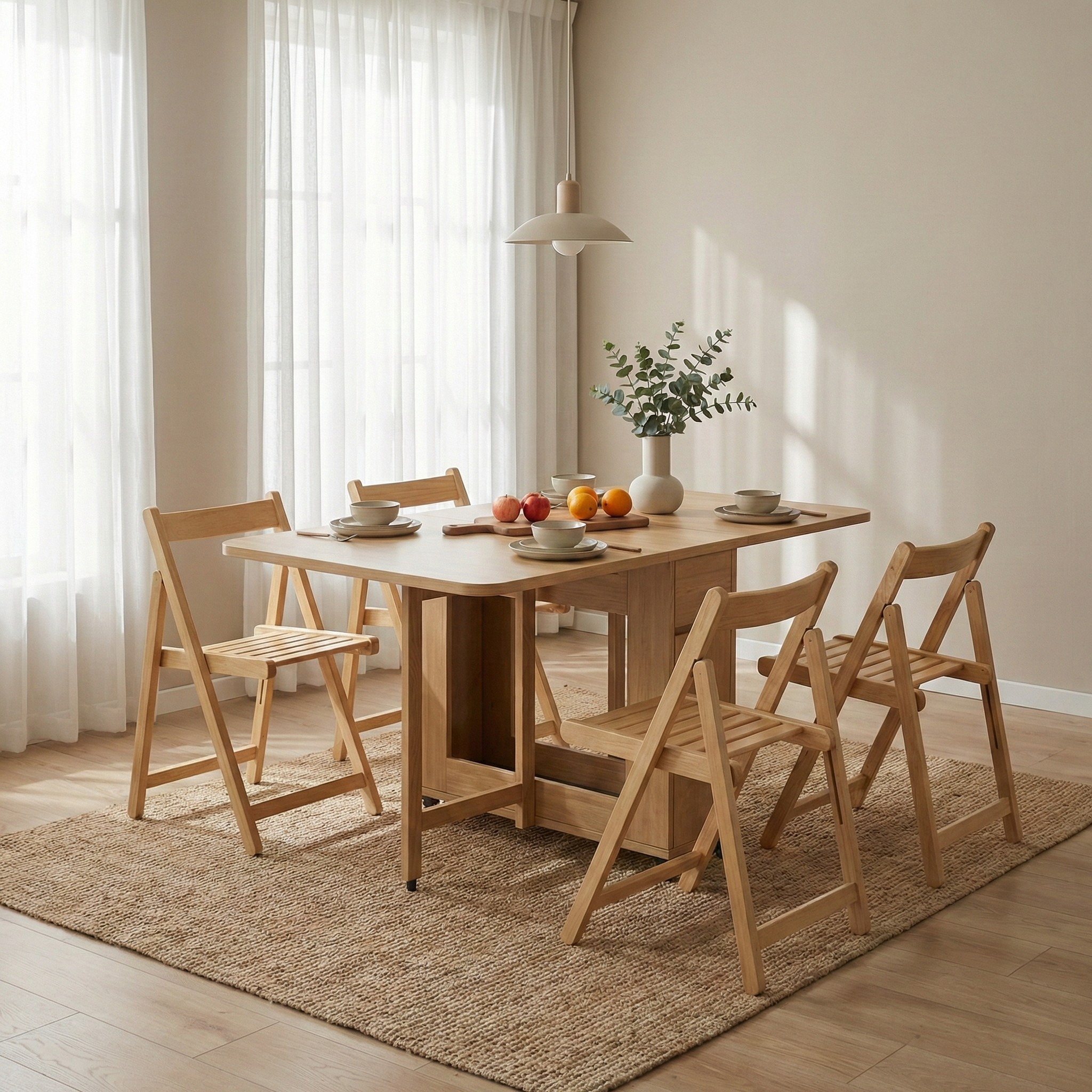 Loft Nordic Gateleg Table with 4 chairs, Natural Wood