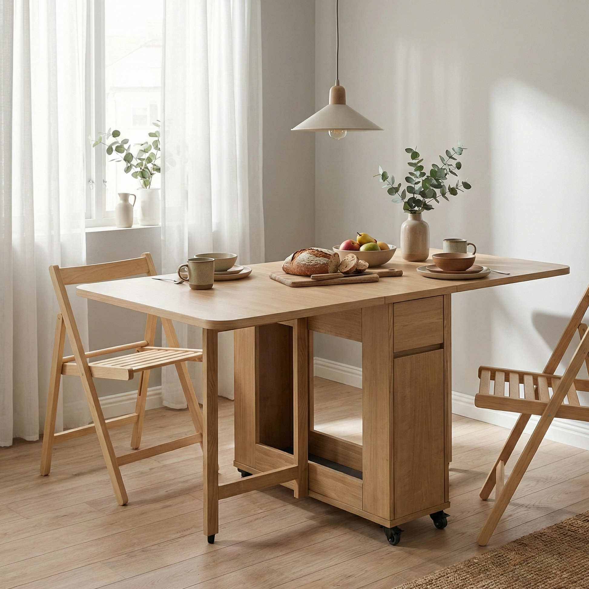 Loft Nordic Gateleg Table with 4 chairs, Natural Wood