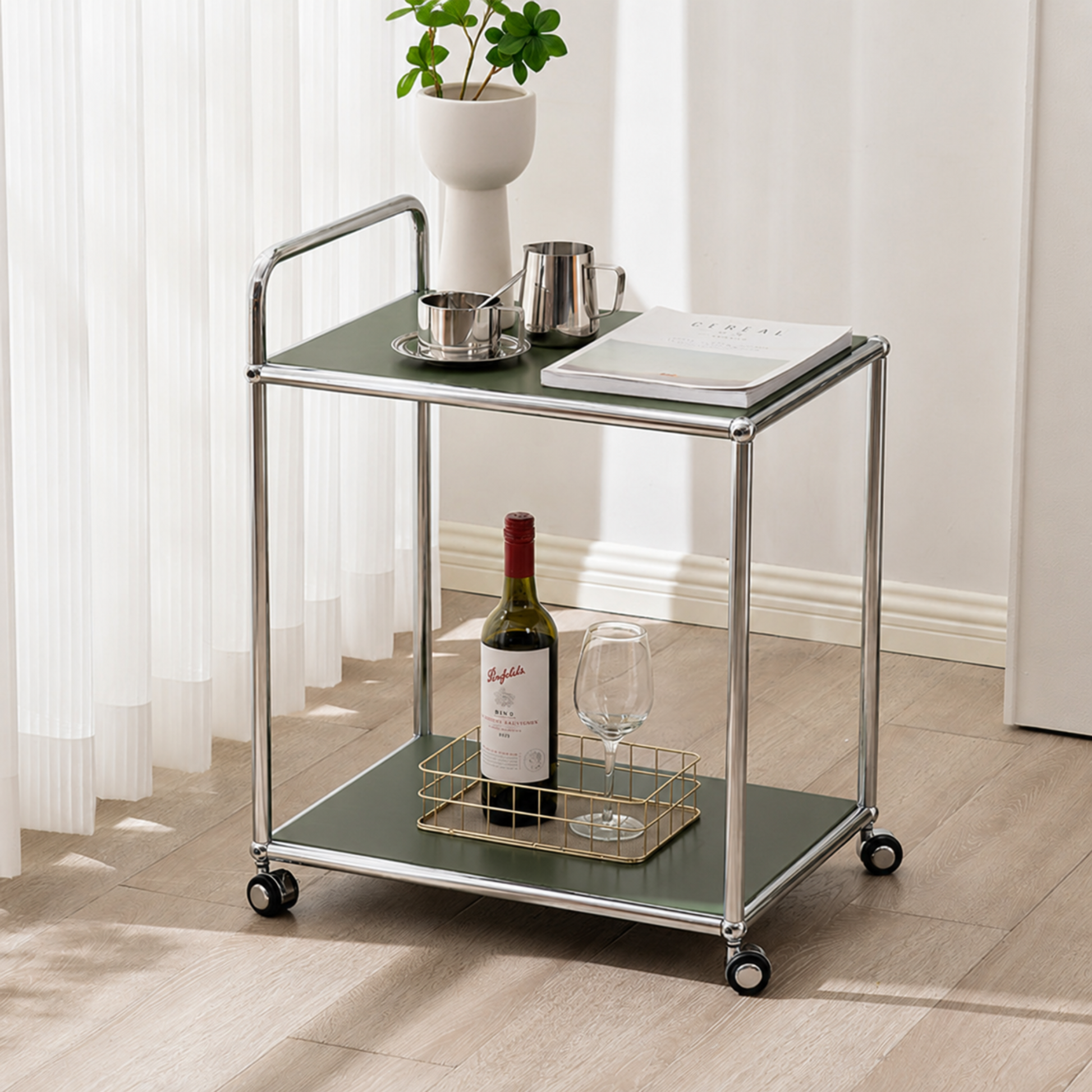 MODE Rolla 2 Tier Trolley with Open Shelf, Green