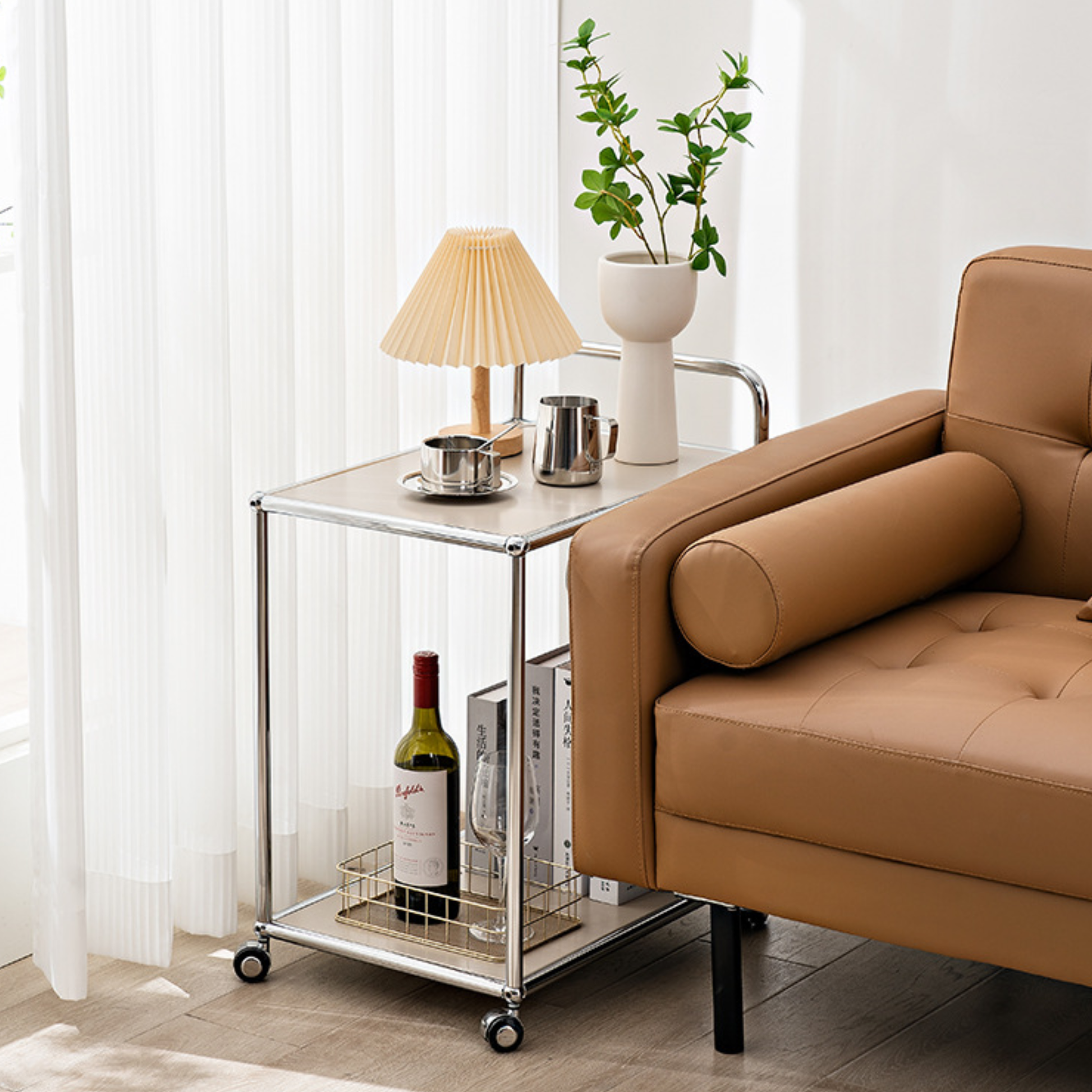 MODE Rolla 2 Tier Trolley with Open Shelf, Ivory