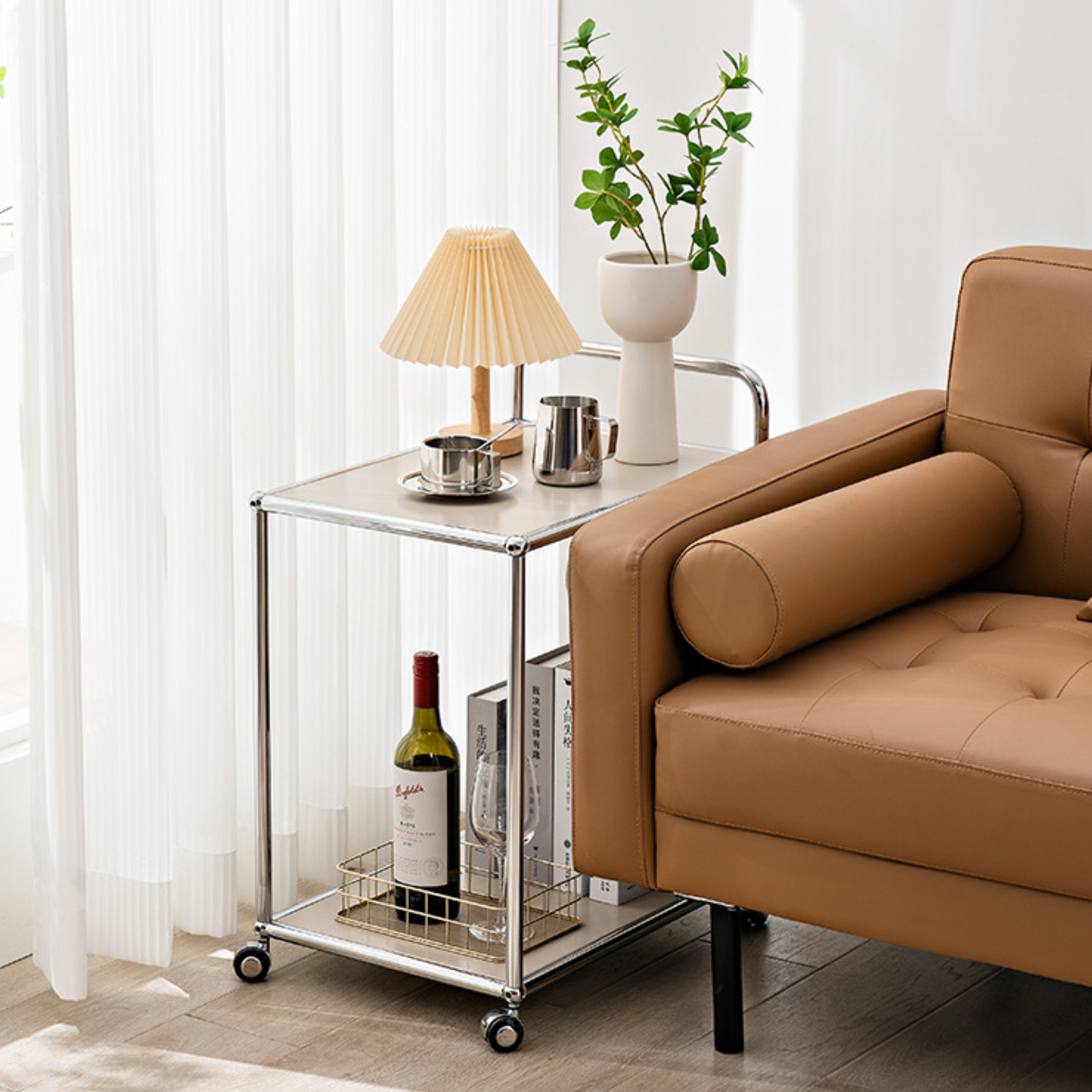 MODE Rolla 2 Tier Trolley with Open Shelf, Ivory