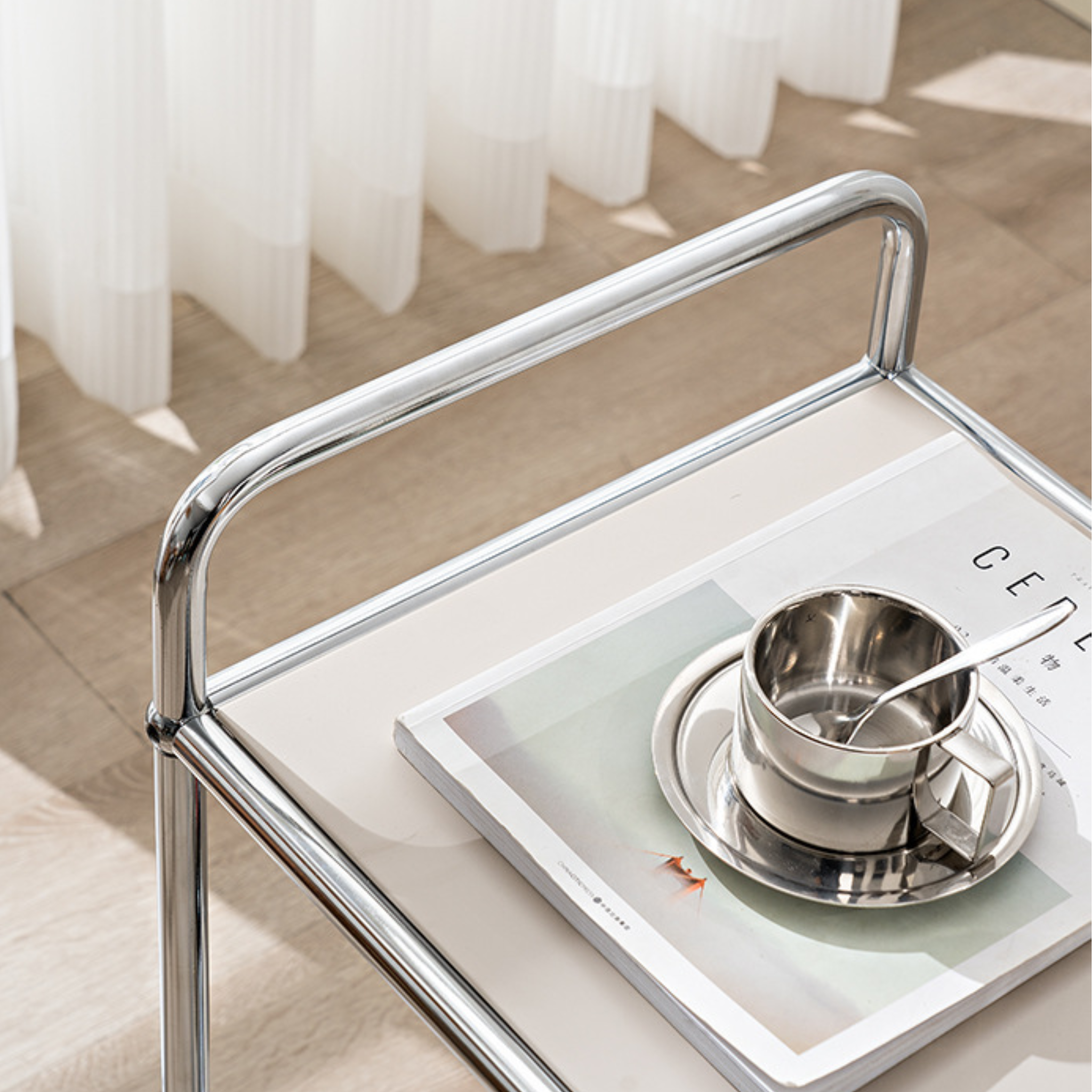 MODE Rolla 2 Tier Trolley with Open Shelf, Ivory