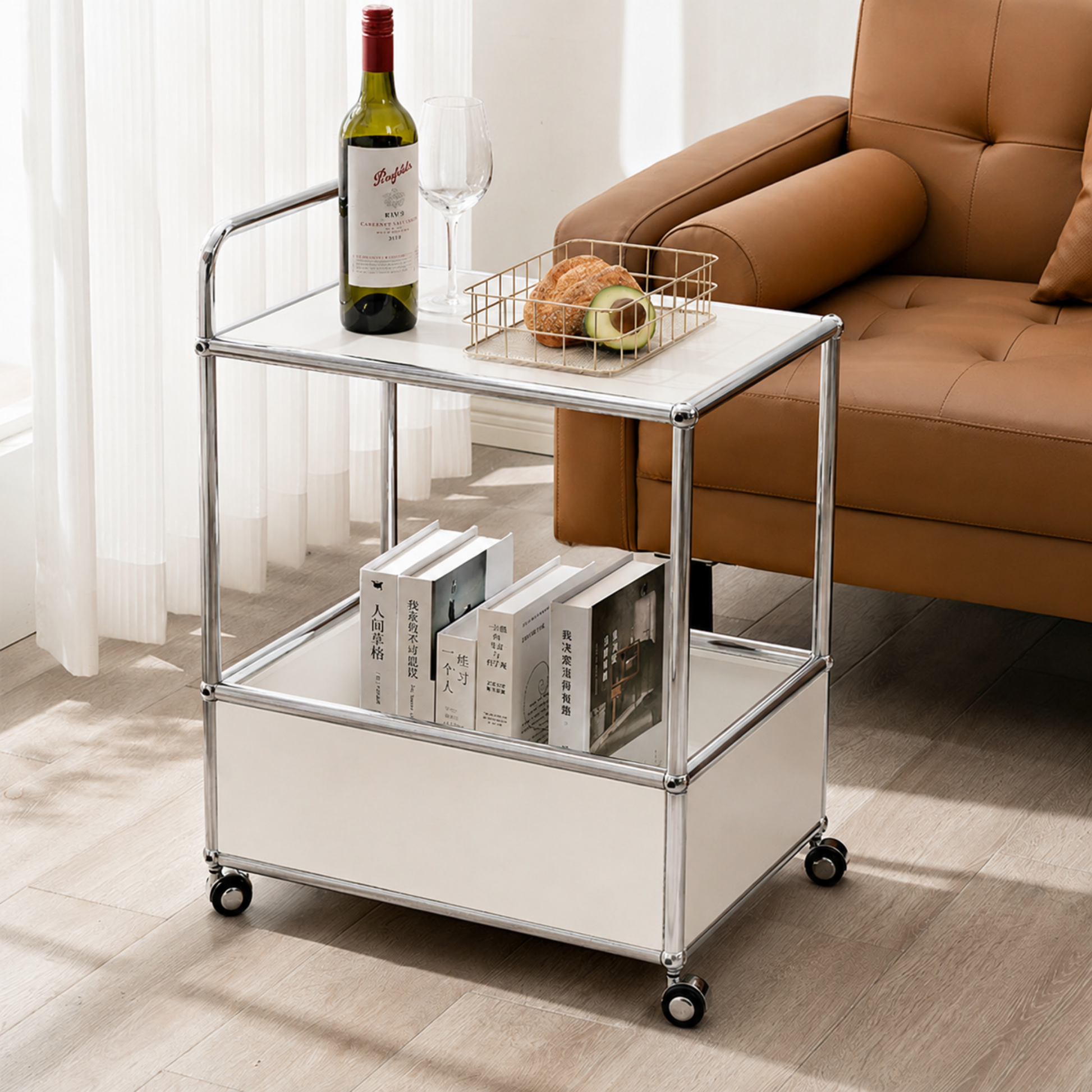 MODE Rolla 2 Tier Trolley with Storage Bin, Ivory