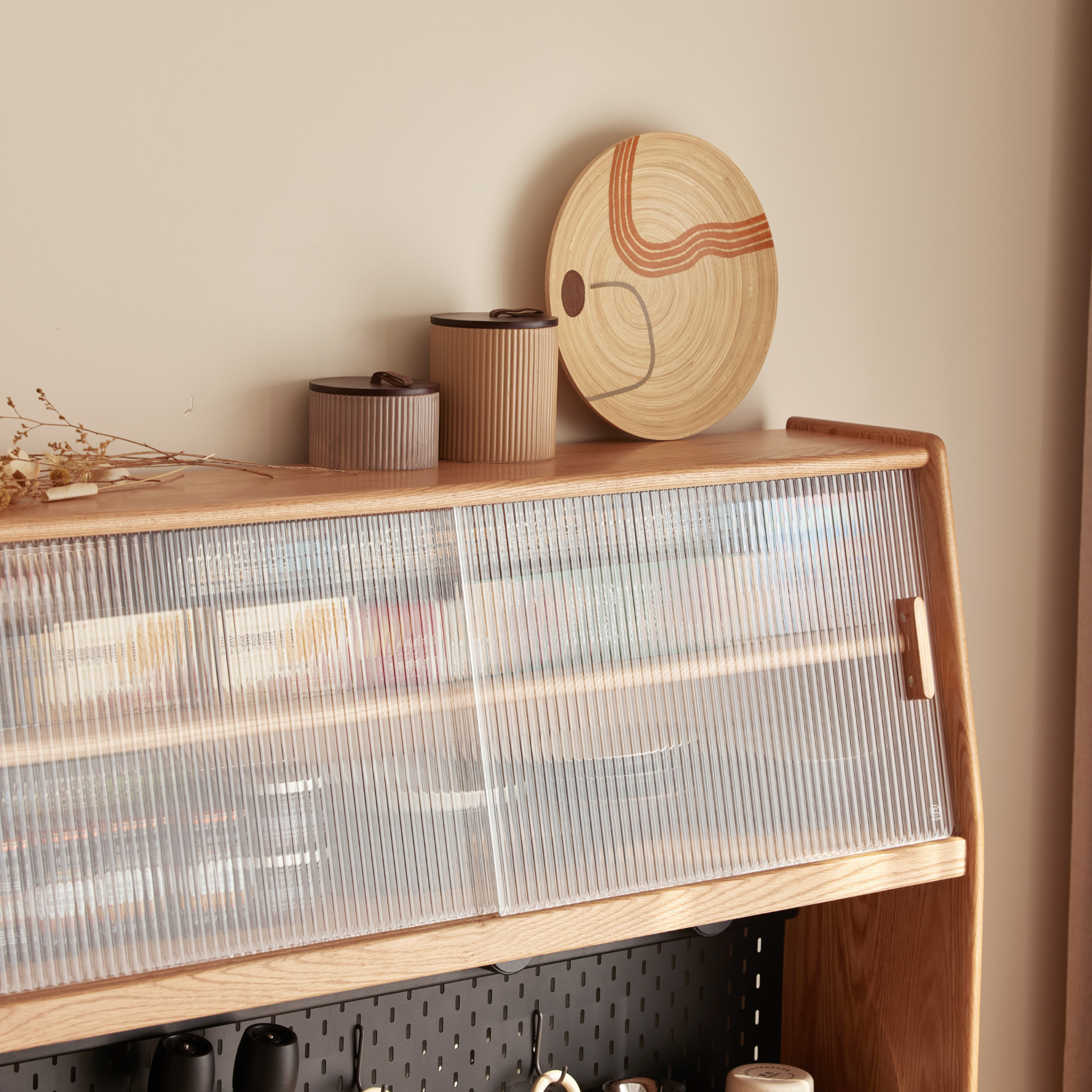 Solidwood Hemura Tall Sideboard with Pegboard, W150cm, Oak