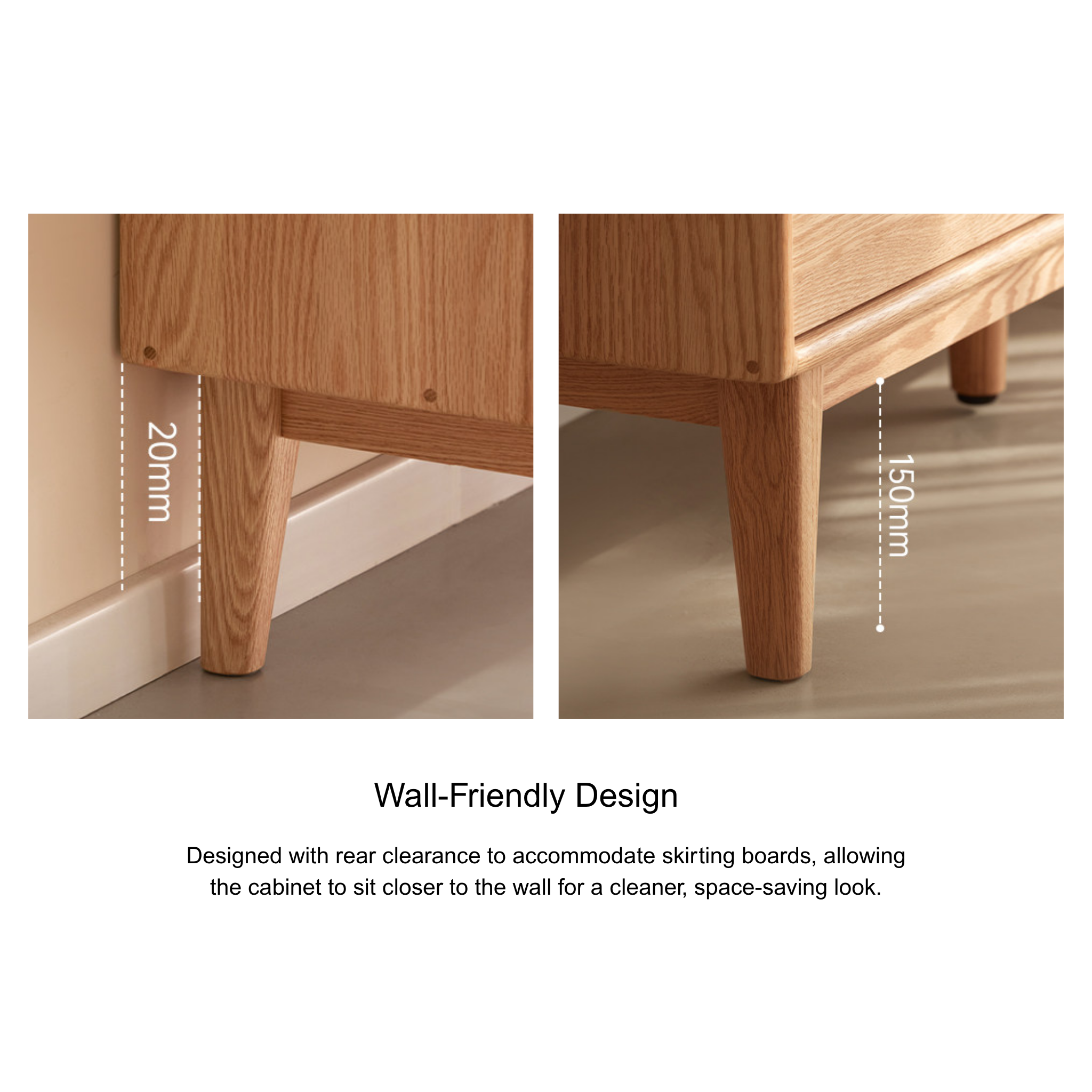 Solidwood Hemura Tall Sideboard with Pegboard, W150cm, Oak