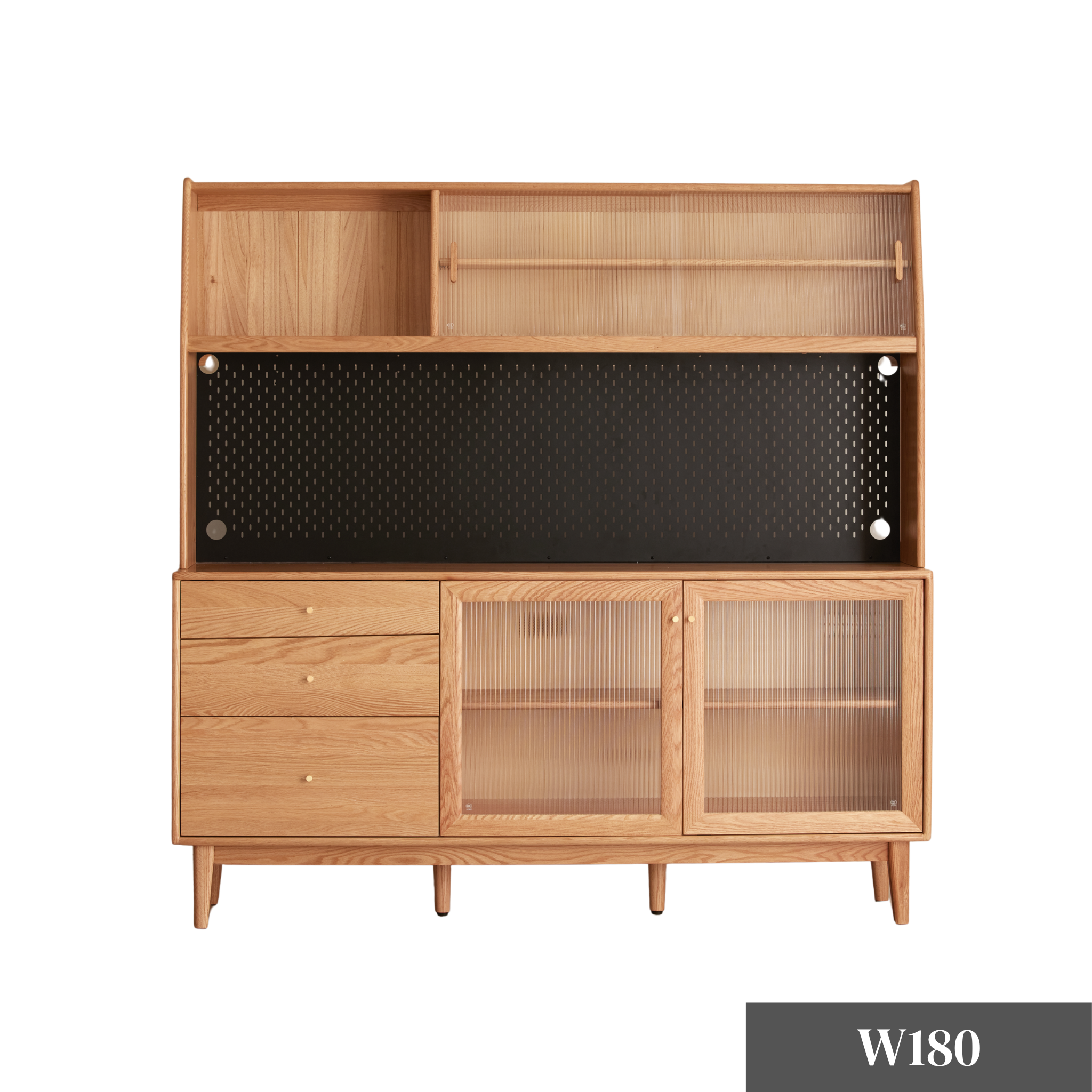 Solidwood Hemura Tall Sideboard with Pegboard, W180cm, Oak