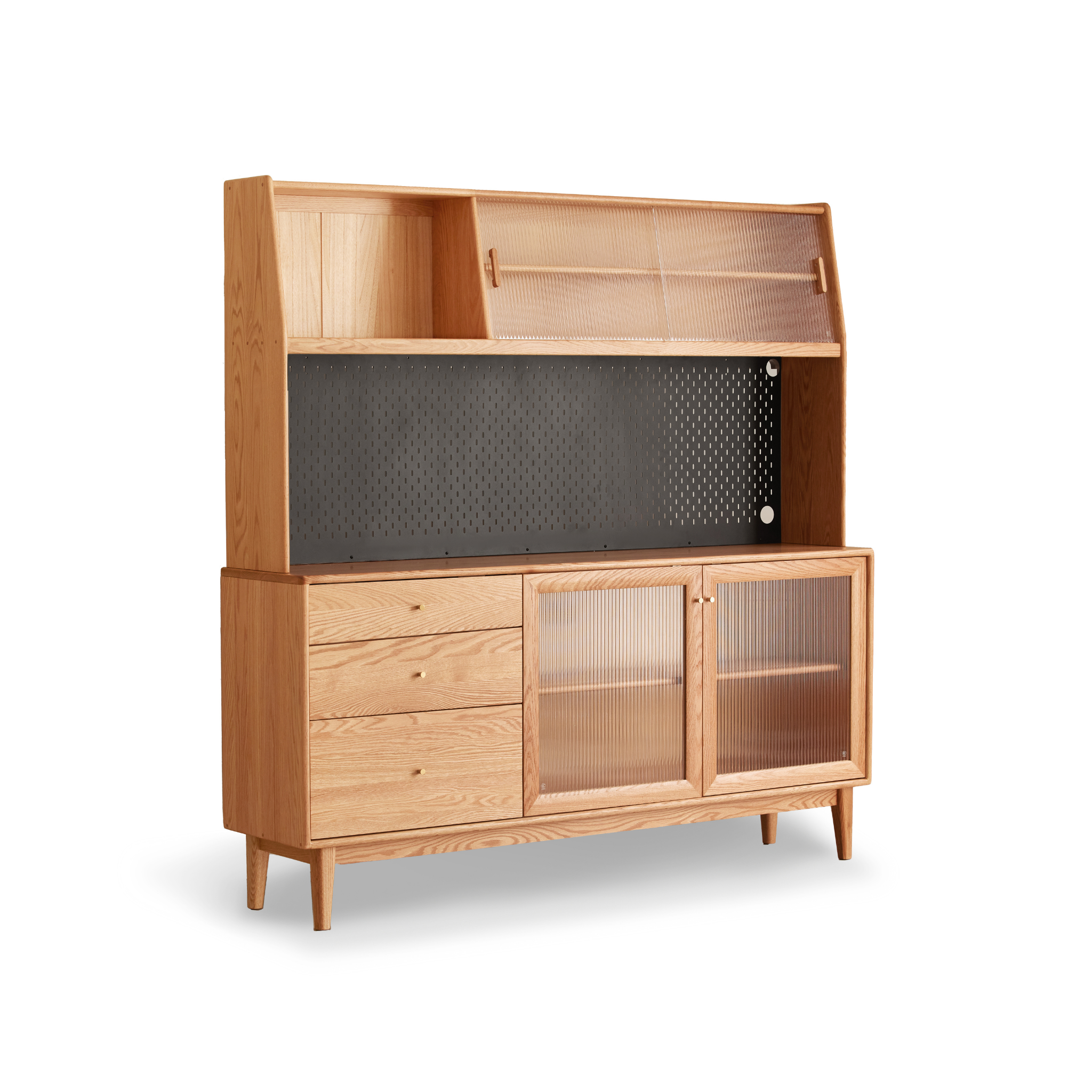 Solidwood Hemura Tall Sideboard with Pegboard, W180cm, Oak