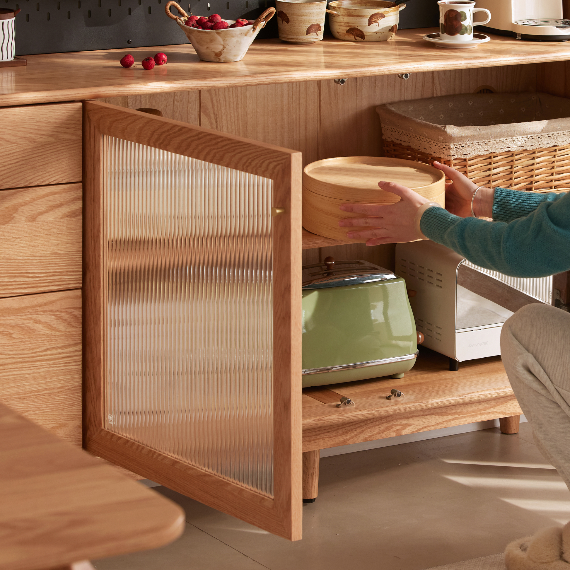 Solidwood Hemura Tall Sideboard with Pegboard, W180cm, Oak