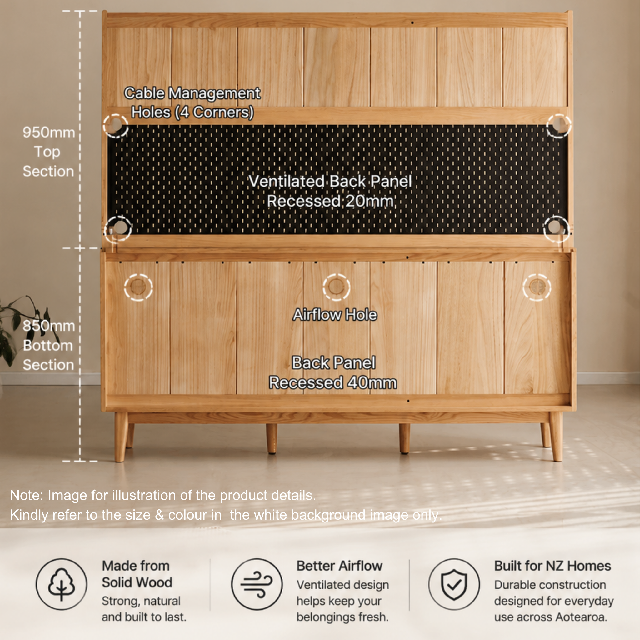 Solidwood Hemura Tall Sideboard with Pegboard, W180cm, Oak
