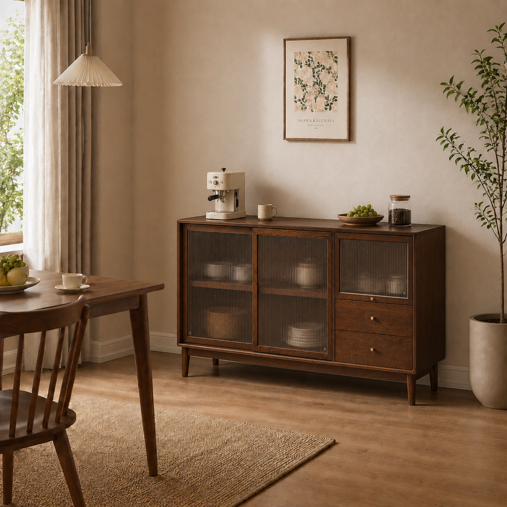 Solidwood Hemura Sideboard, W125cm, Walnut Oak