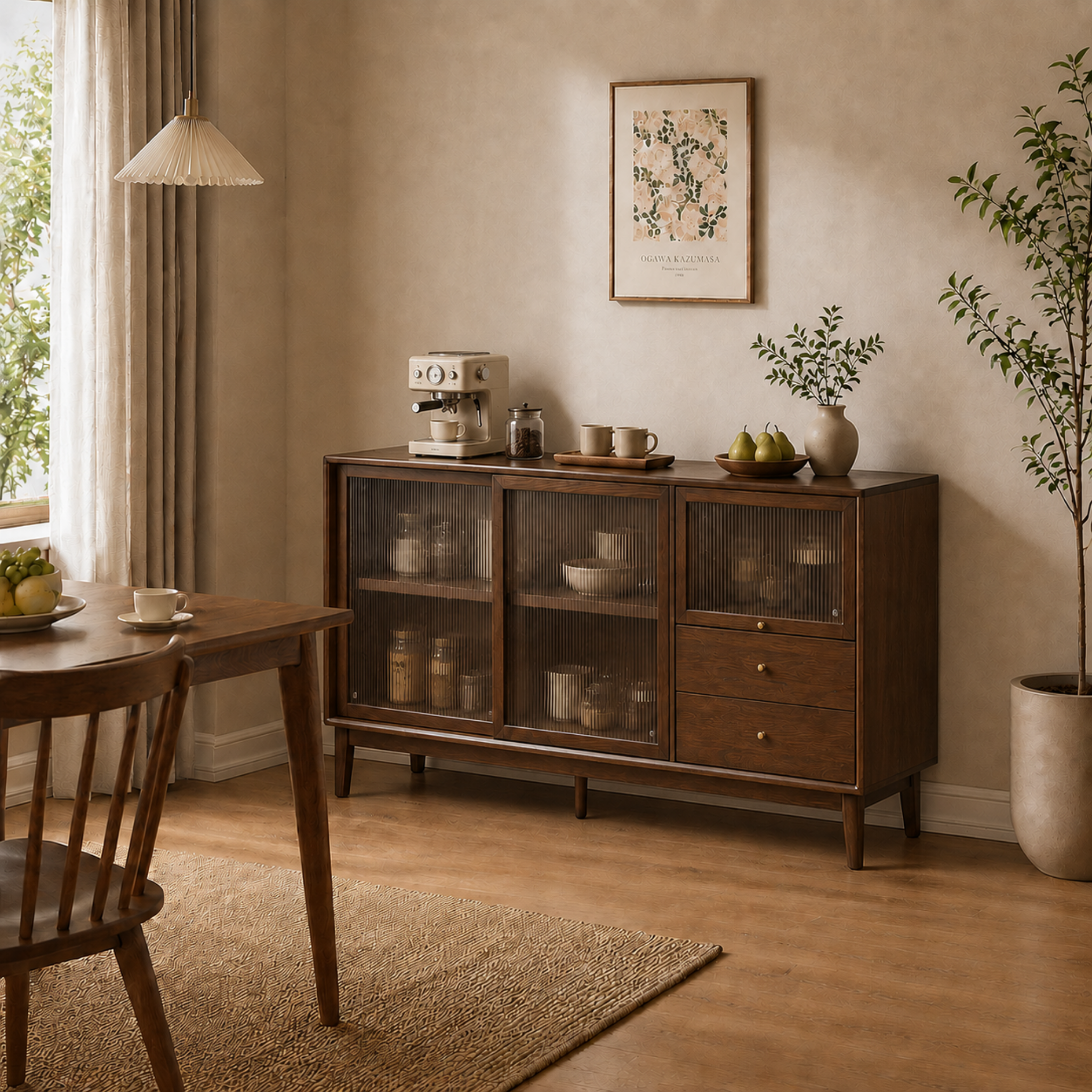 Solidwood Hemura Sideboard, W150cm, Walnut Oak