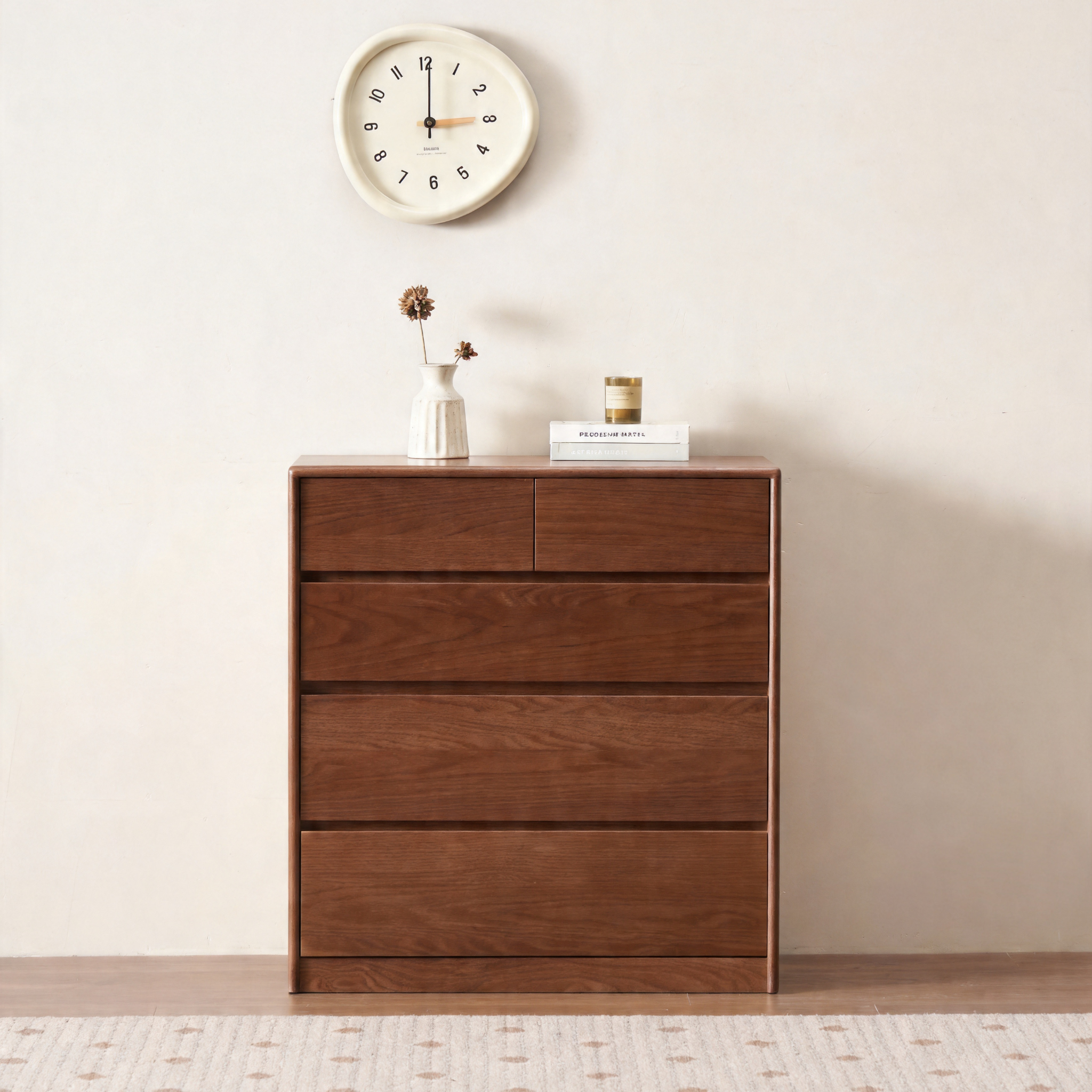 Solidwood Hemura Chest of 5 Drawers, Walnut Oak