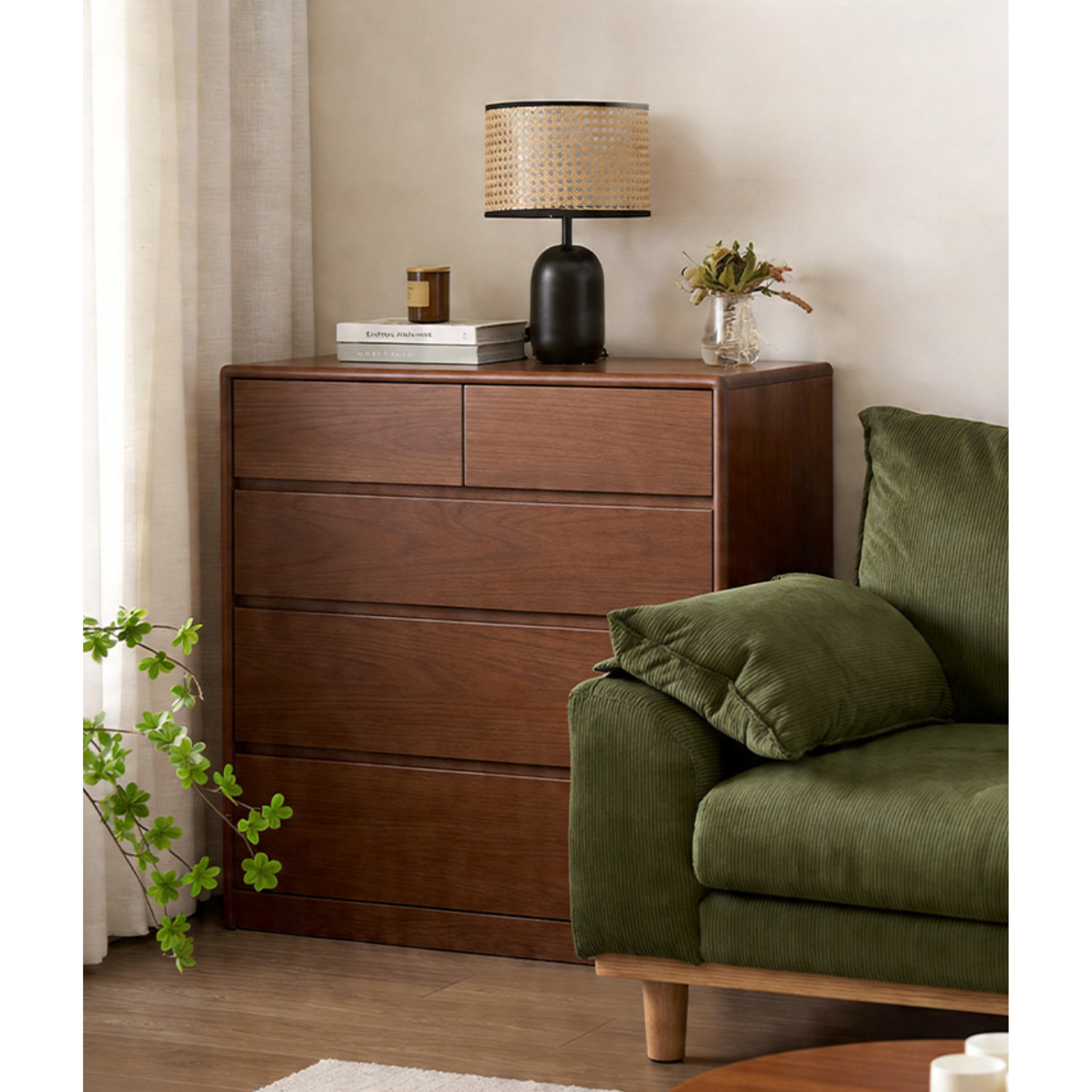 Solidwood Hemura Chest of 5 Drawers, Walnut Oak