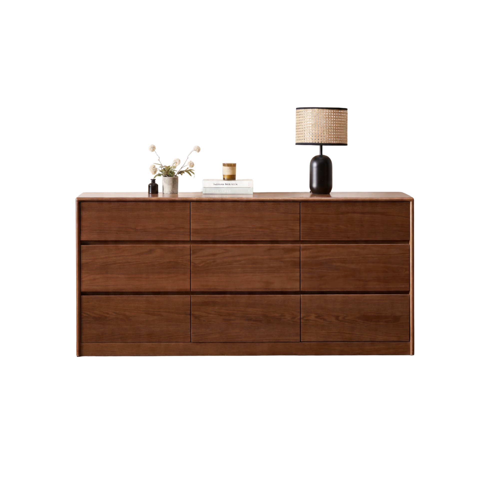 Solidwood Hemura Chest of 9 Drawers, Walnut Oak